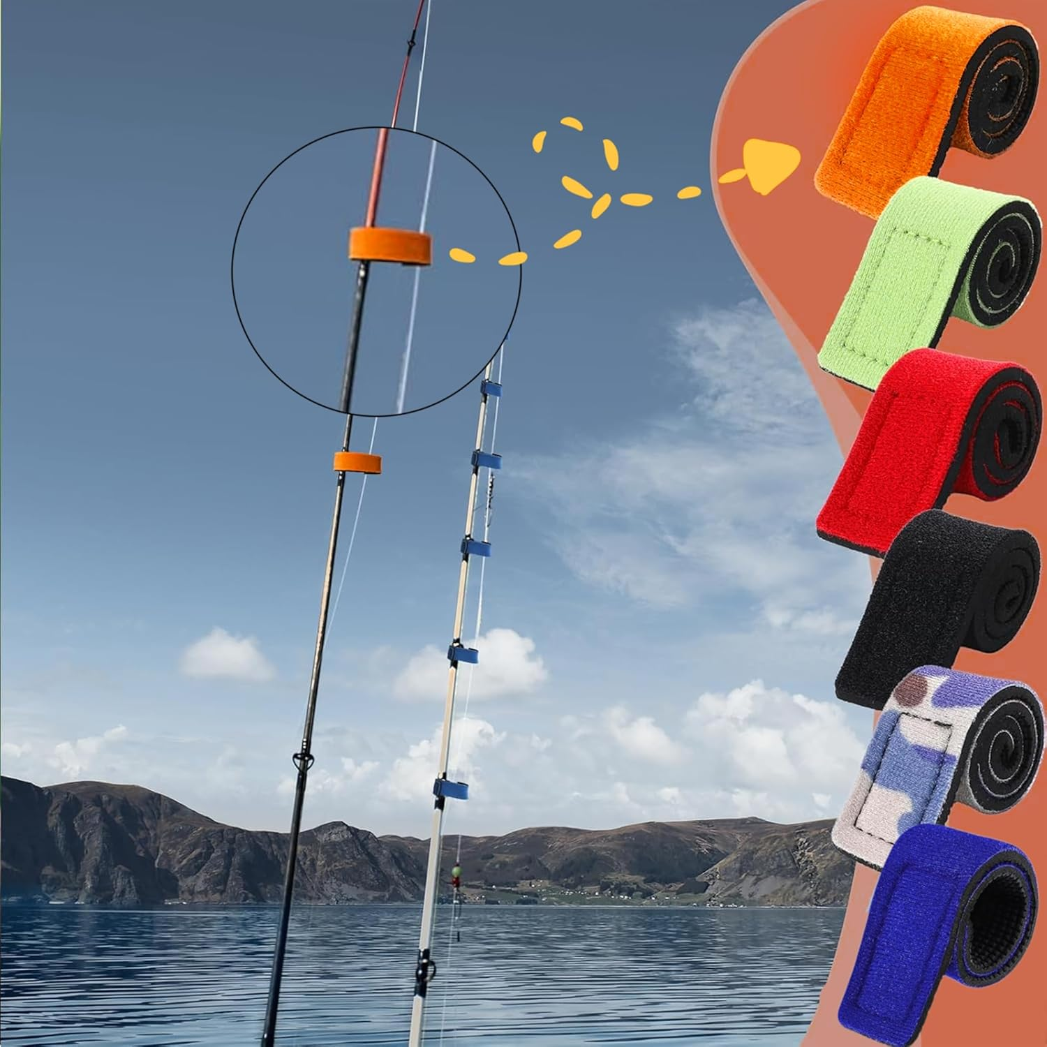 12 Pack Fishing Rod Straps,Elastic Tackle Tie Downs,Fish Pole Belts,Fishing Gear Wraps image number 6