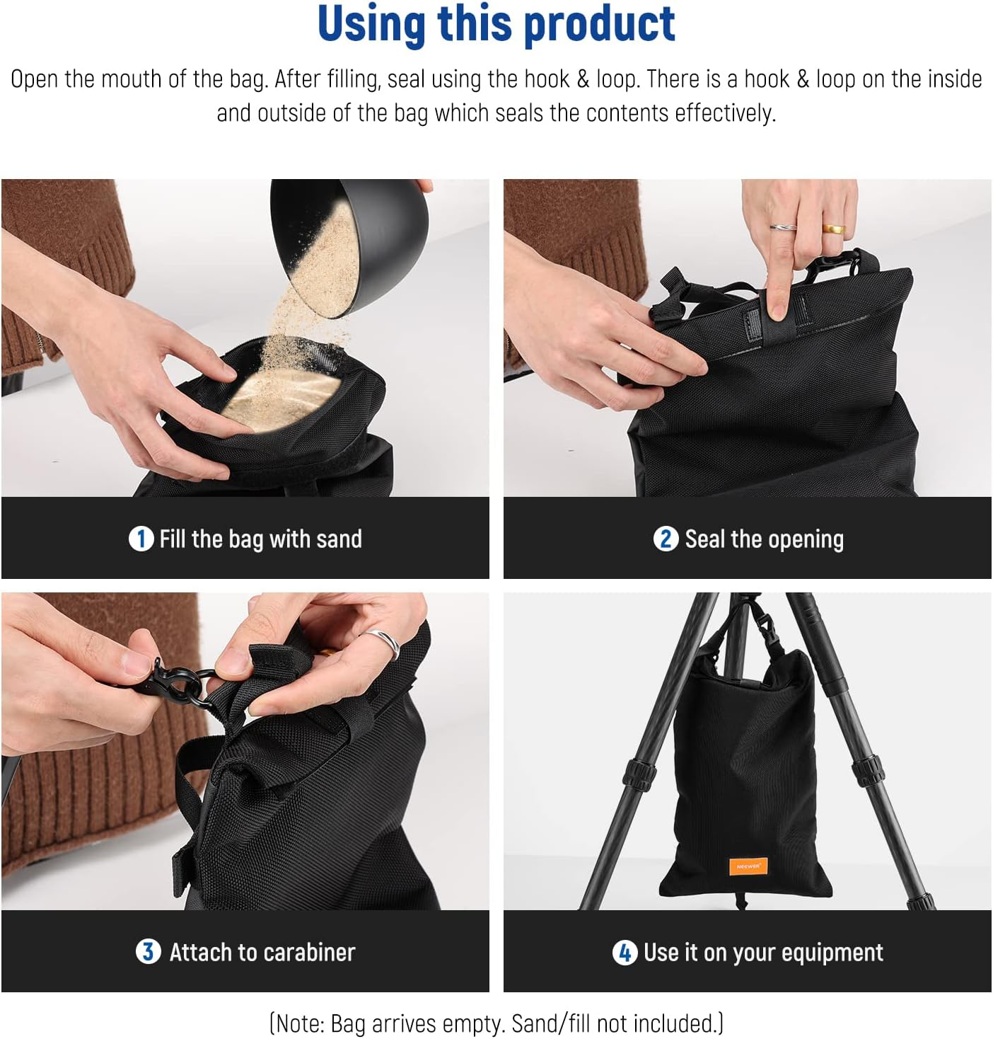 NEEWER Sandbag for Photography, 15.5"X9.4" Foldable Handheld Storage Bag with Shoulder Strap, Heavy Duty Polyester Saddlebag/Beanbag/Tripod Weight Bag for Camera Lens Support & Light Stands Boom Arms image number 3