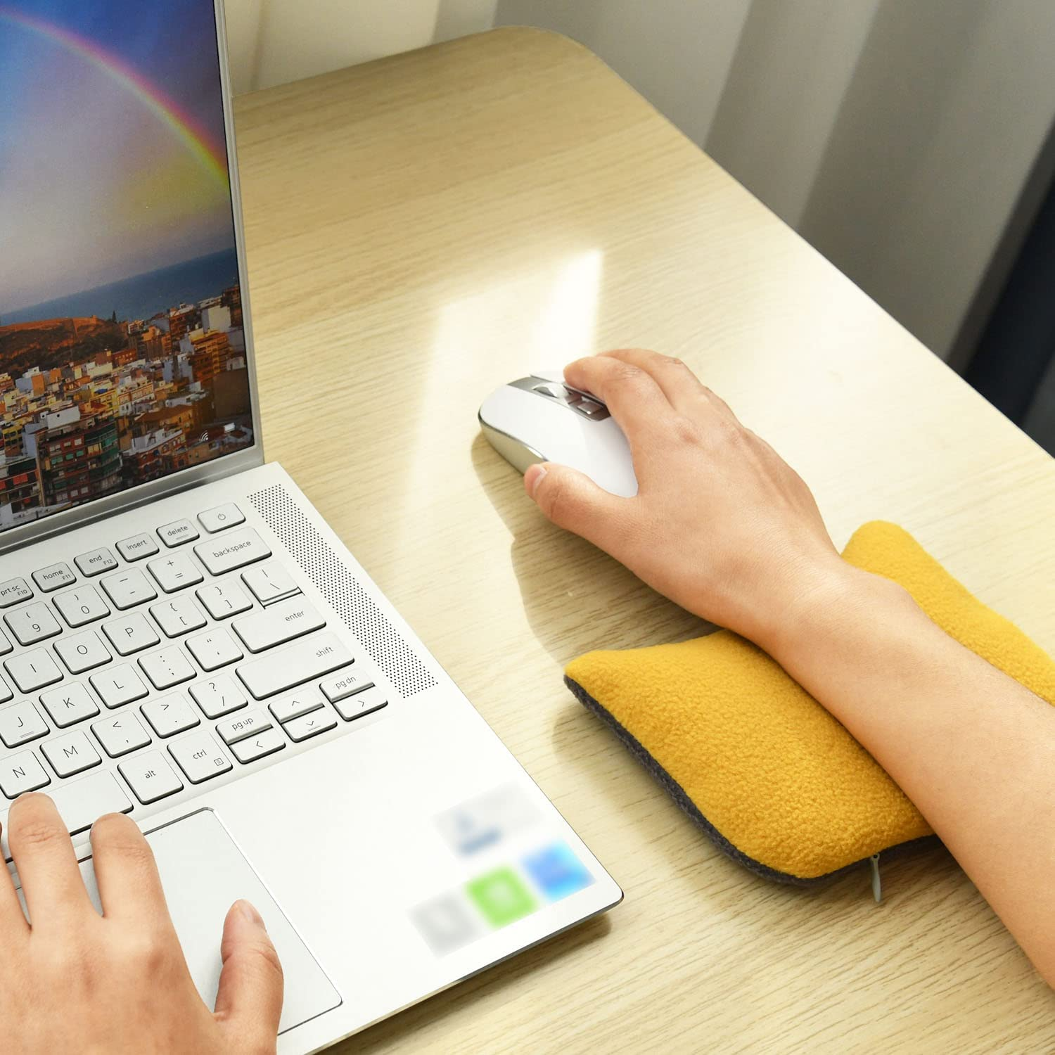 Large Ergonomic Mouse Wrist Rest Bean Bag, Ergobeads Mouse Pad Wrist Support for Computer, Laptop, PC Gaming, Home Office Work, Easy Typing Wrist Pain Relief (Yellow) image number 1