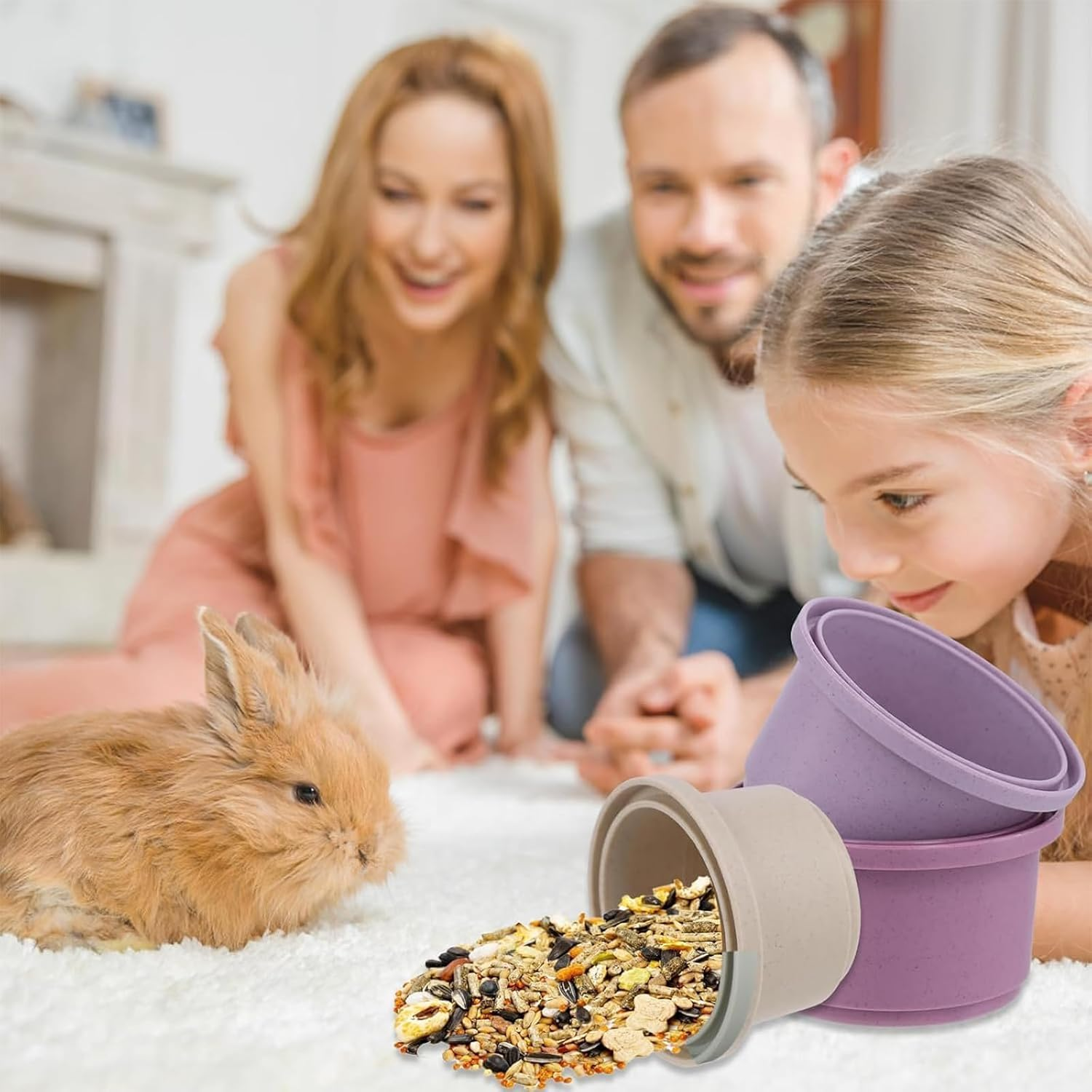 Yeanifeana 8 Pcs Stacking Cups for Rabbits, Reusable Plastic Bunny Toys with Treat Holes, Multi-Colored Nesting Cups for Small Animals Food Hiding & Interactive Play image number 6