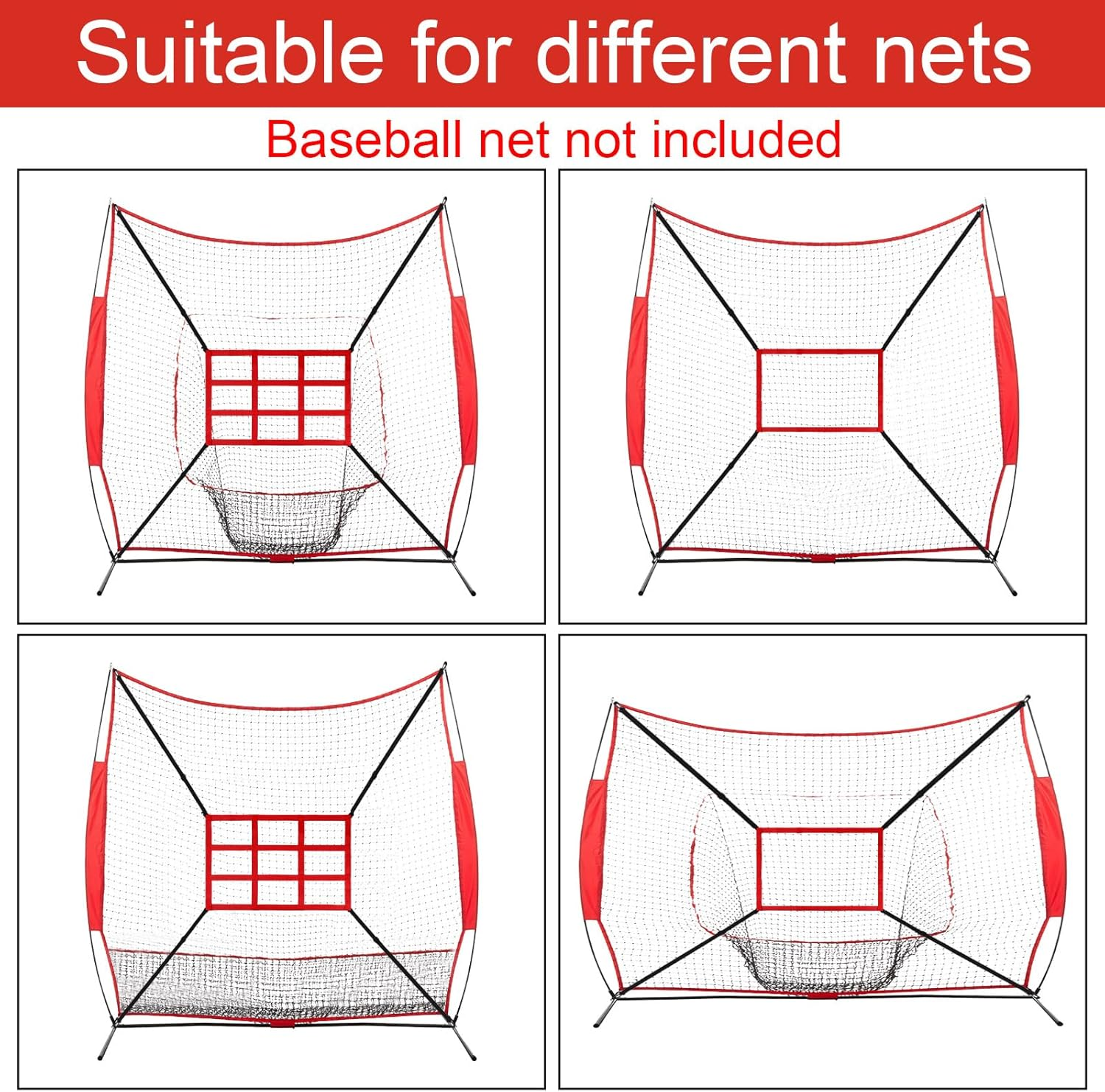 Lyreh 2Pcs Baseball Strike Zone Target Net, Adjustable Baseball Pitching Target Strike Zone 24X16In Oxford Cloth Pitching Net with Numbers for Practice Accuracy Softball Throwing Hitting (Red) image number 4