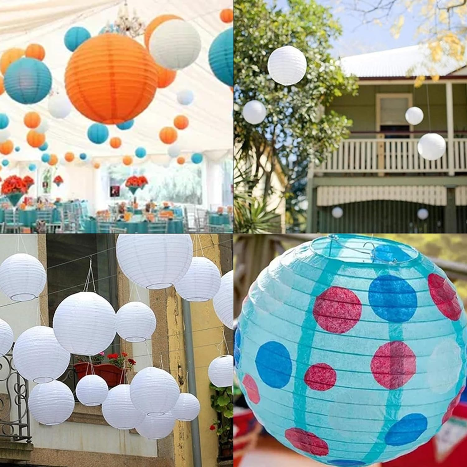 Pack of 2 Lampshade Paper round Lanterns White Paper Lampshade 20 Cm Paper Lantern Paper Lantern Classic Bamboo Style Ribbed Lampshade Decoration for Party Garden Wedding Birthday Decoration image number 2