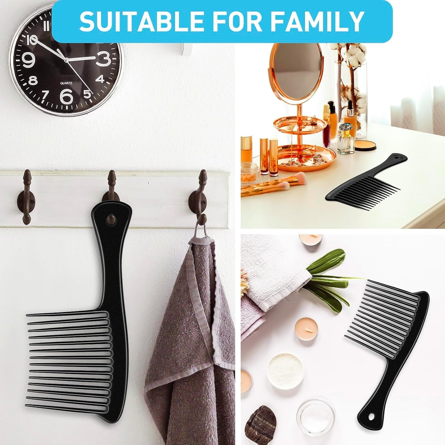 Wide Tooth Comb, Large Thickened Hair Comb, Shower Combs for Wet Curly Straight Hair, round Comb Teeth, No Hair Damage (Black, One Size) image number 3