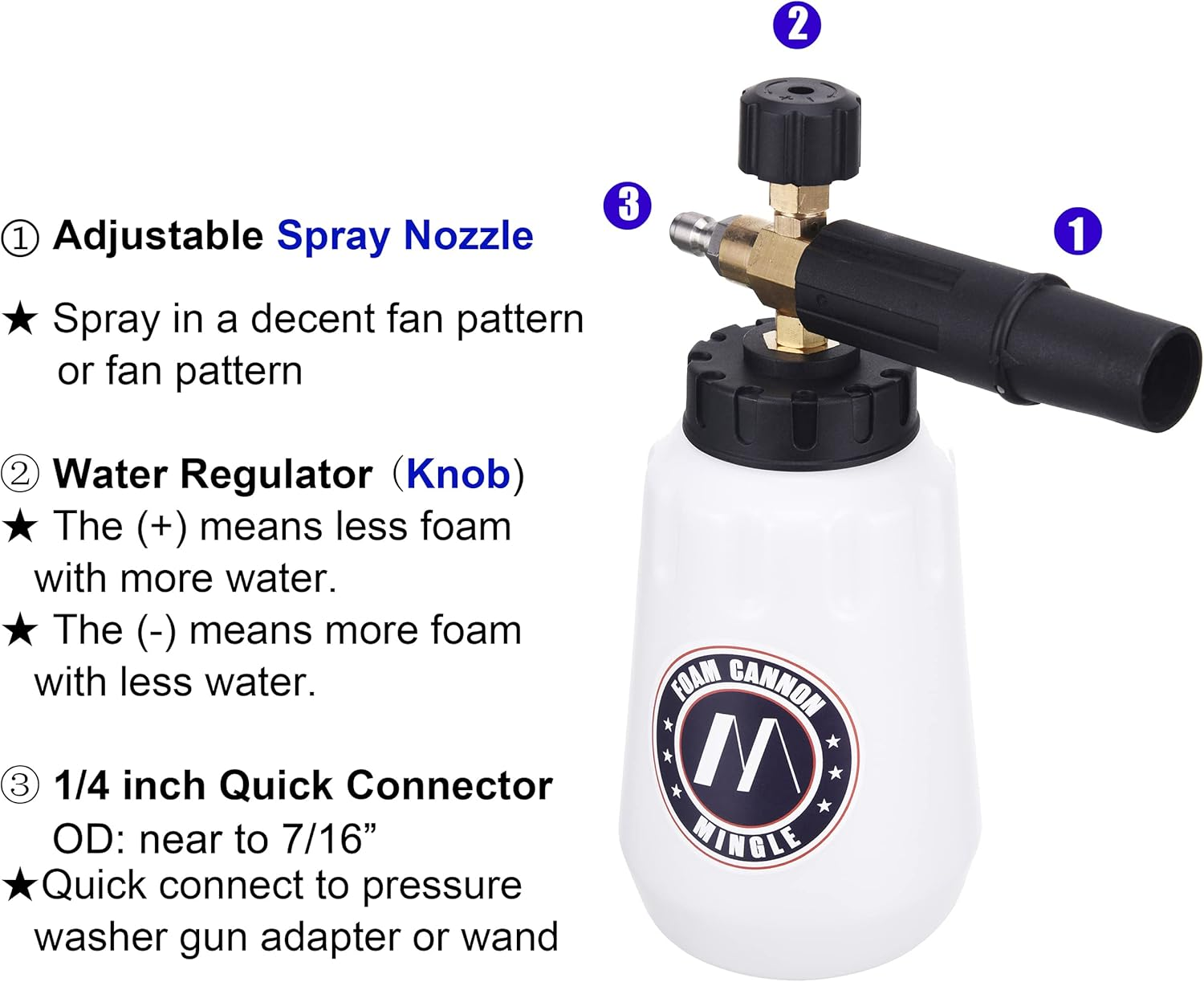 M Mingle Foam Cannon, Replacement Parts for Portland Husky and Ryobi Pressure Washer, with 5 Nozzle Tips, 1/4 Inch Quick Connector image number 5