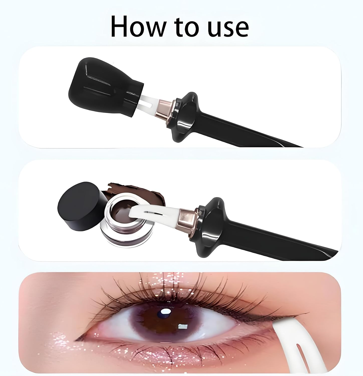 Eyeliner Set, Waterproof and Smudgeproof with Silicone Applicator Brush Cream Formula, Multi-Purpose Eyeshadow Stencil and Eyeline Guide, Black Pen and Cream image number 2