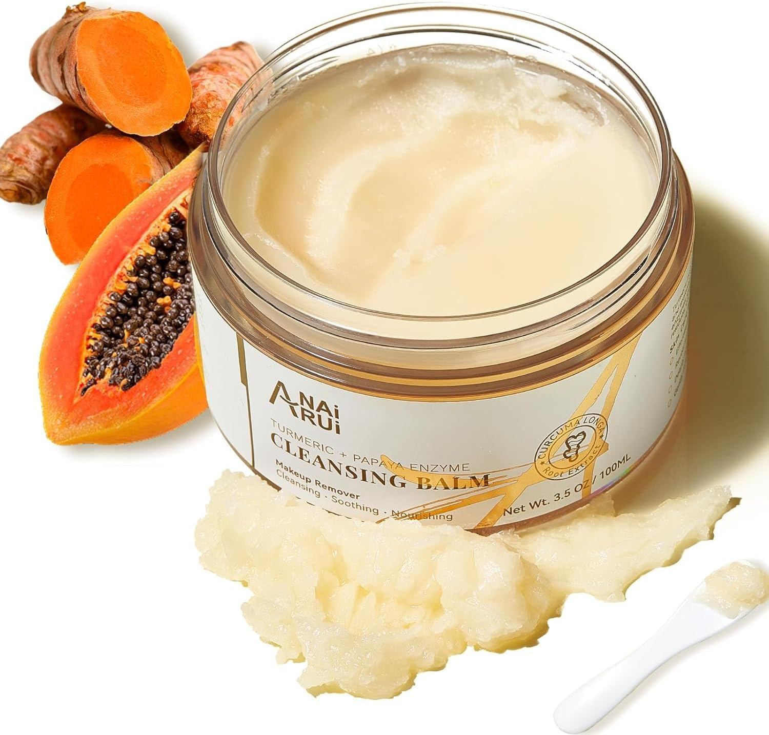 ANAI RUI Turmeric Makeup Remover Balm, Turmeric Cleansing Balm, Face Exfoliator for Melting Makeup, Cleansing Pores & Blackheads, Hydrating, Smooth Skin, 3.5OZ image number 1