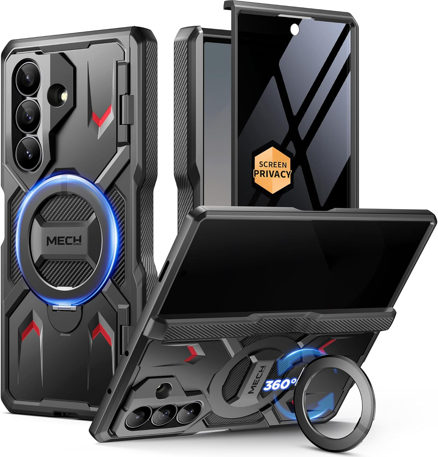 TONGATE 360&deg; Spin Magnetic Stand for Z Fold 7 Case with Privacy Screen Protector, [Compatible with Magsafe] [Anti Spy] [360&deg; Ring Holder] Full-Body Shockproof Case for Samsung Galaxy Z Fold 7, Tigray