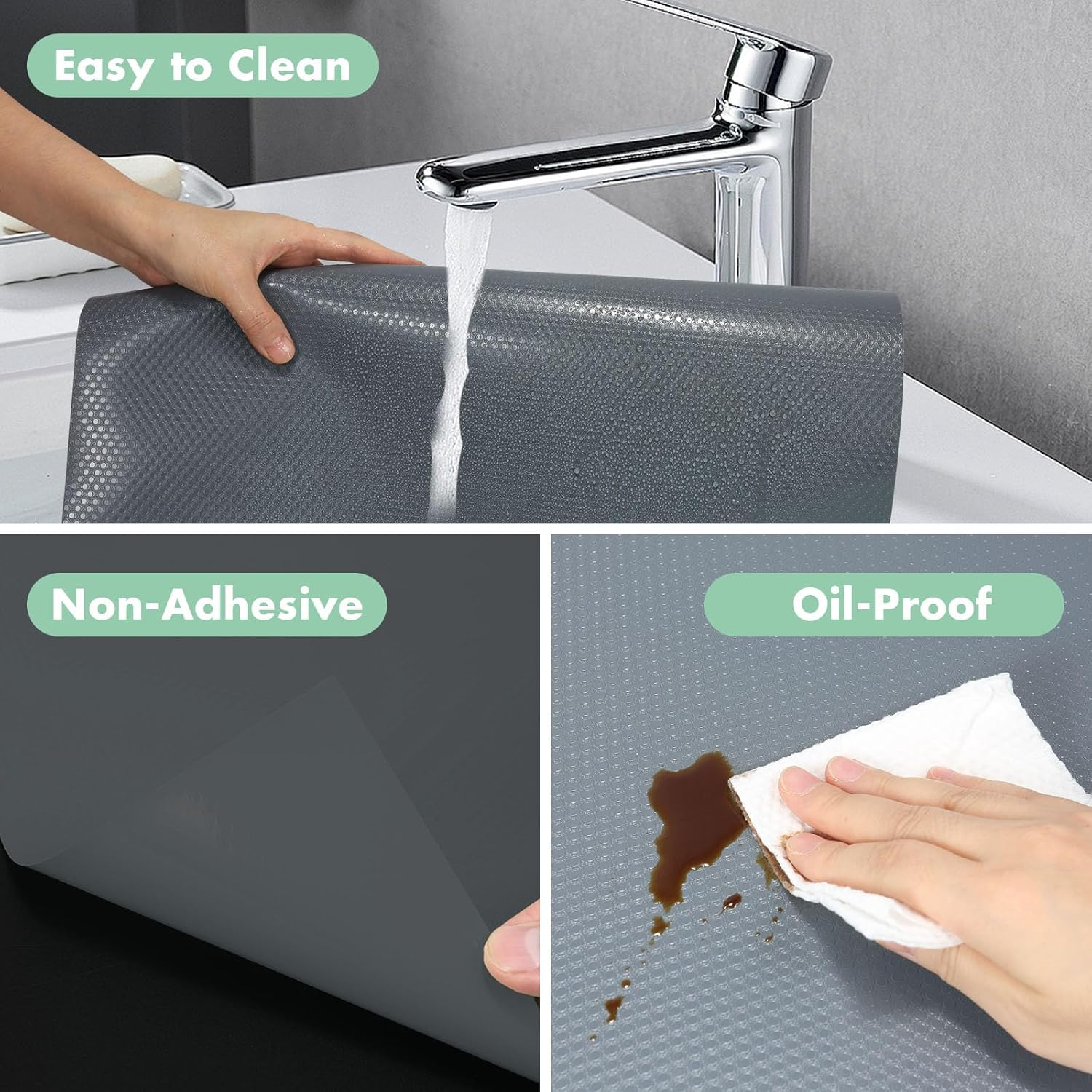 Shelf Liner 44.5Cm X 5M, Yiaxoyia Non-Slip Oil-Proof Cabinet Paper Drawer Liner for Kitchen Cabinet, Refrigerator, Shelves, Storage, Desks, Washable & Non Adhesive (Grey Dots Pattern 2 Roll)