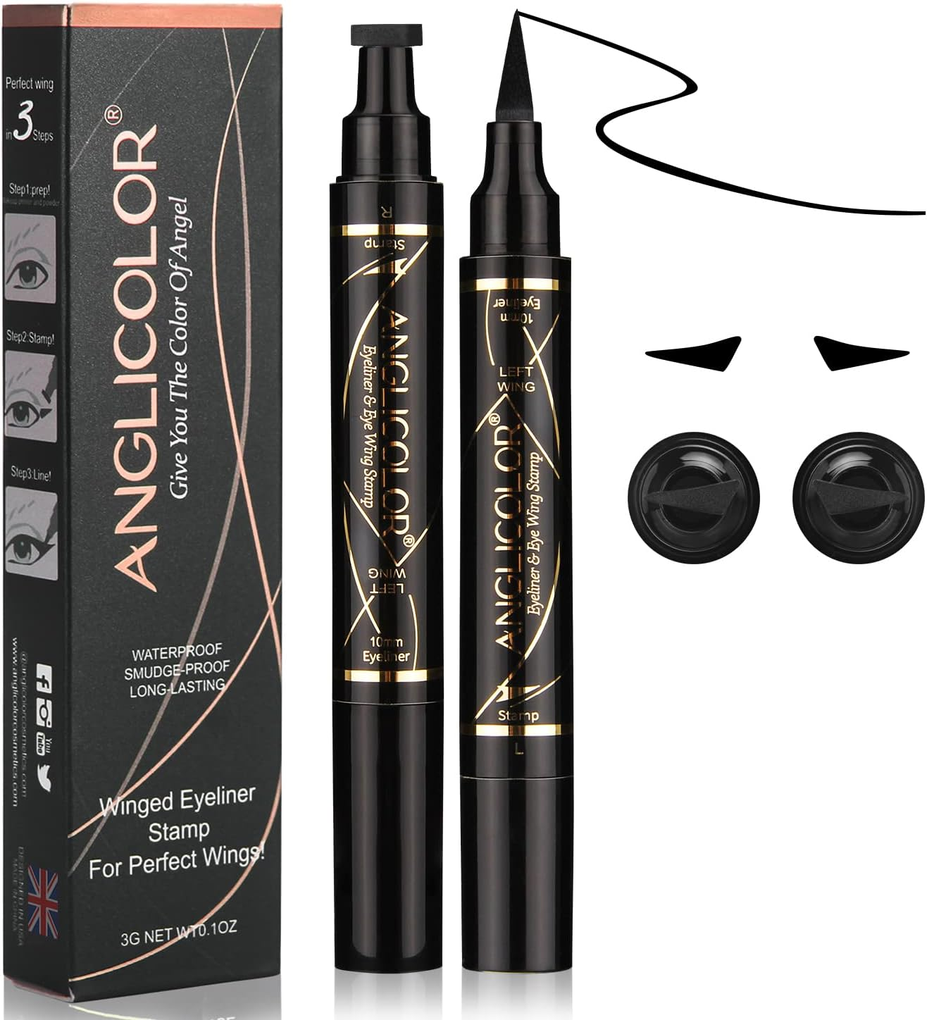 Anglicolor Eyeliner Stamp,2Pcs Liquid Eyeliner,Waterproof Black Eyeliner Pen,Winged Eyeliner Stamp,Smudgeproof Long Lasting Eye Liner,Eye Make-Up,Eyeliner Stencil (01A, 37G) image number 4