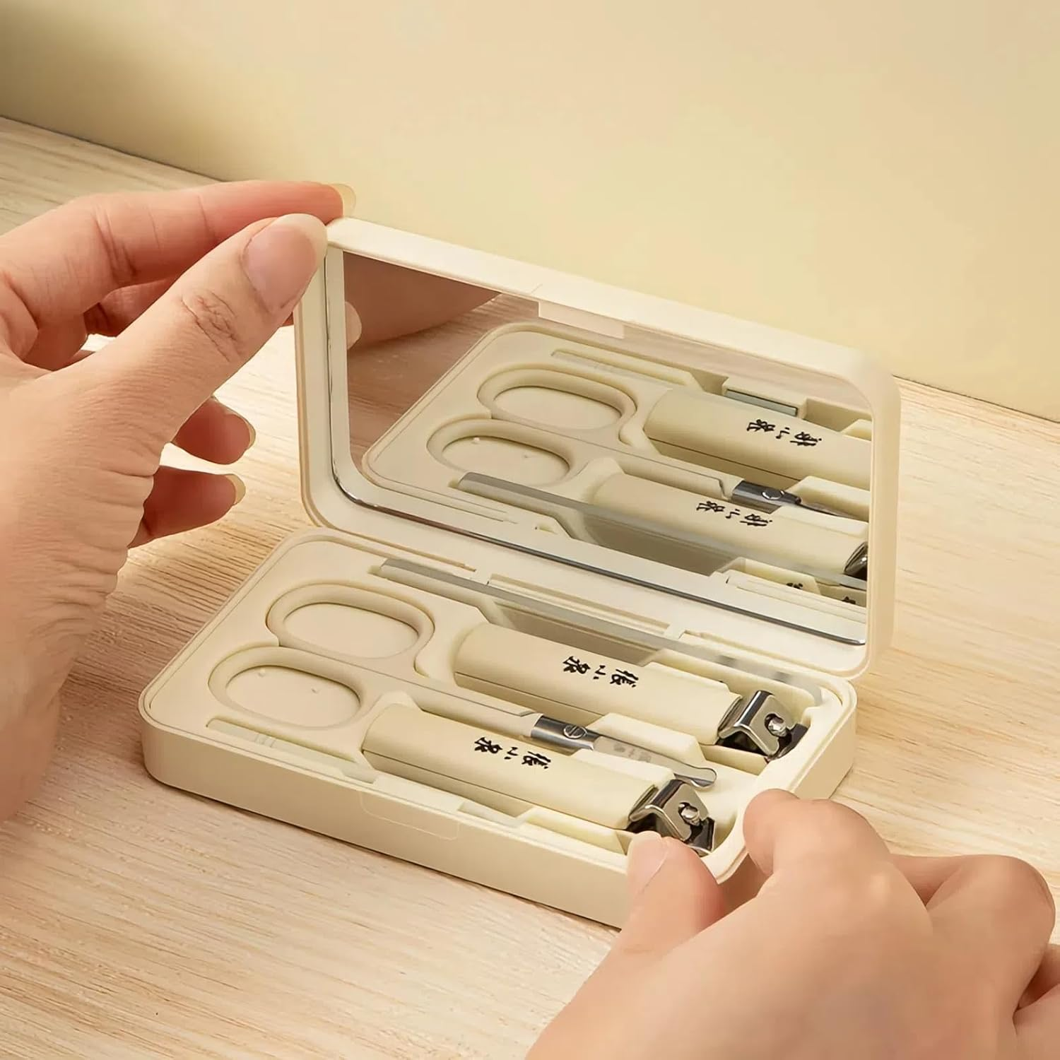 ZHANG XIAO QUAN since 1628 6-Piece Nail Clipper Set, Stainless Steel Precision Manicure Kit with Magnetic Case, Includes Curved & Oblique Clippers, Nose Hair Scissors, Glass Nail File, Ear Spoon, Matte Finish, Anti-Splash, Portable image number 3