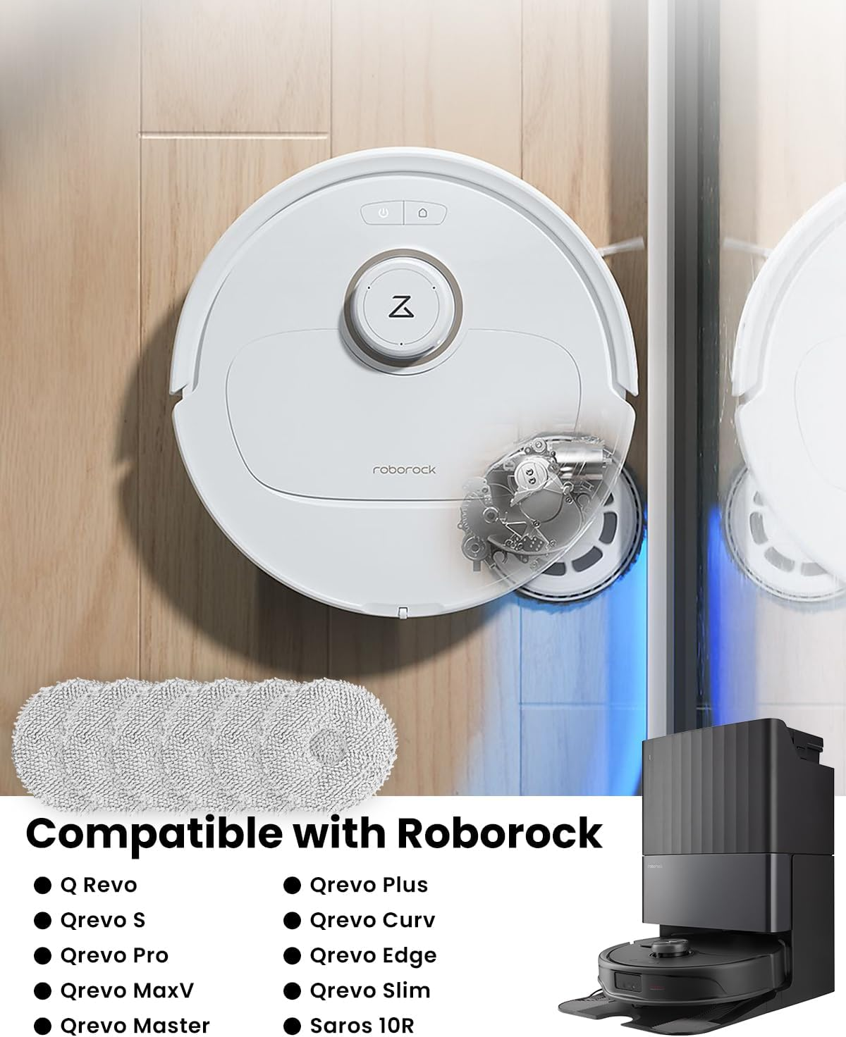 12Pcs Microfiber Mop Cloth Pad for Roborock Q Revo,Qrevo S,Qrevo Pro,Qrevo Plus,Qrevo Master,Qrevo Slim,Qrevo Curv,Qrevo Edge,Qrevo Maxv,Saros 10R,QV35A Robot Vacuum,Washable Mopping Cloth Accessories - S5 Max Mop5 image number 4