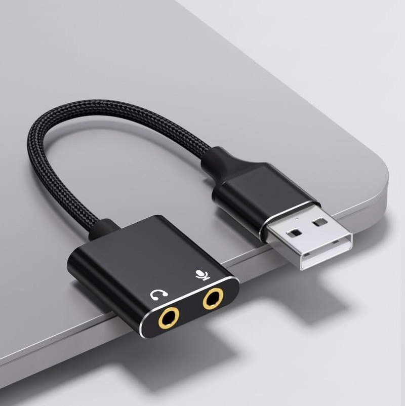 USB Sound Card Adapter,Usb Audio Adapter 3.5Mm Jack,External Sound Card for Windows Mac Linux PC Laptops Desktops PS4 Headsets, Black image number 1