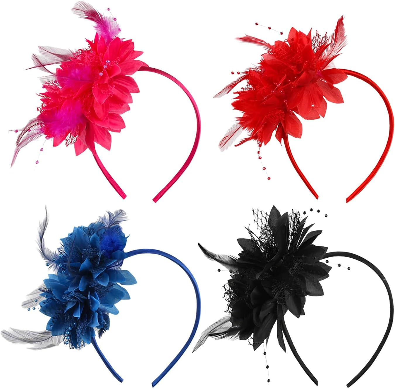 Pack of 4 Feather Flower Headbands, Stage Performance Hair Accessories, Literary Retro Headpiece, Suitable for Carnival Parties and Masquerade Parties image number 4