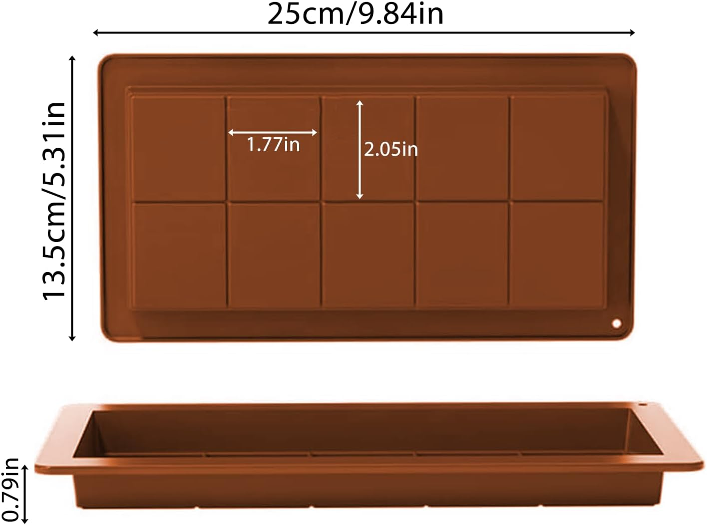 Deep Chocolate Bar Moulds Silicone 2 Pcs Big Chocolate Bar Deep Chocolate Mould Thick Chocolate Mould Candy Moulds (Chocolate-2Pcs) image number 2