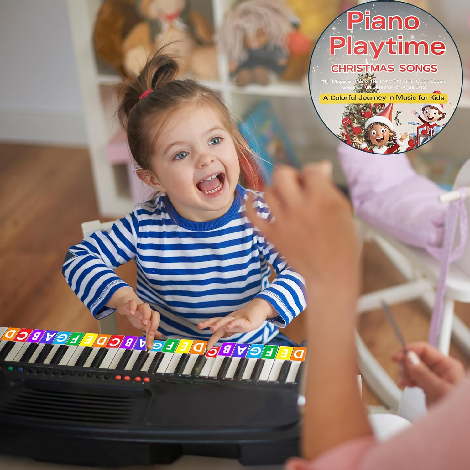 QMG Piano Playtime Christmas Beginner Piano Book for Children and Rainbow Color Piano and Keyboard Stickers image number 5