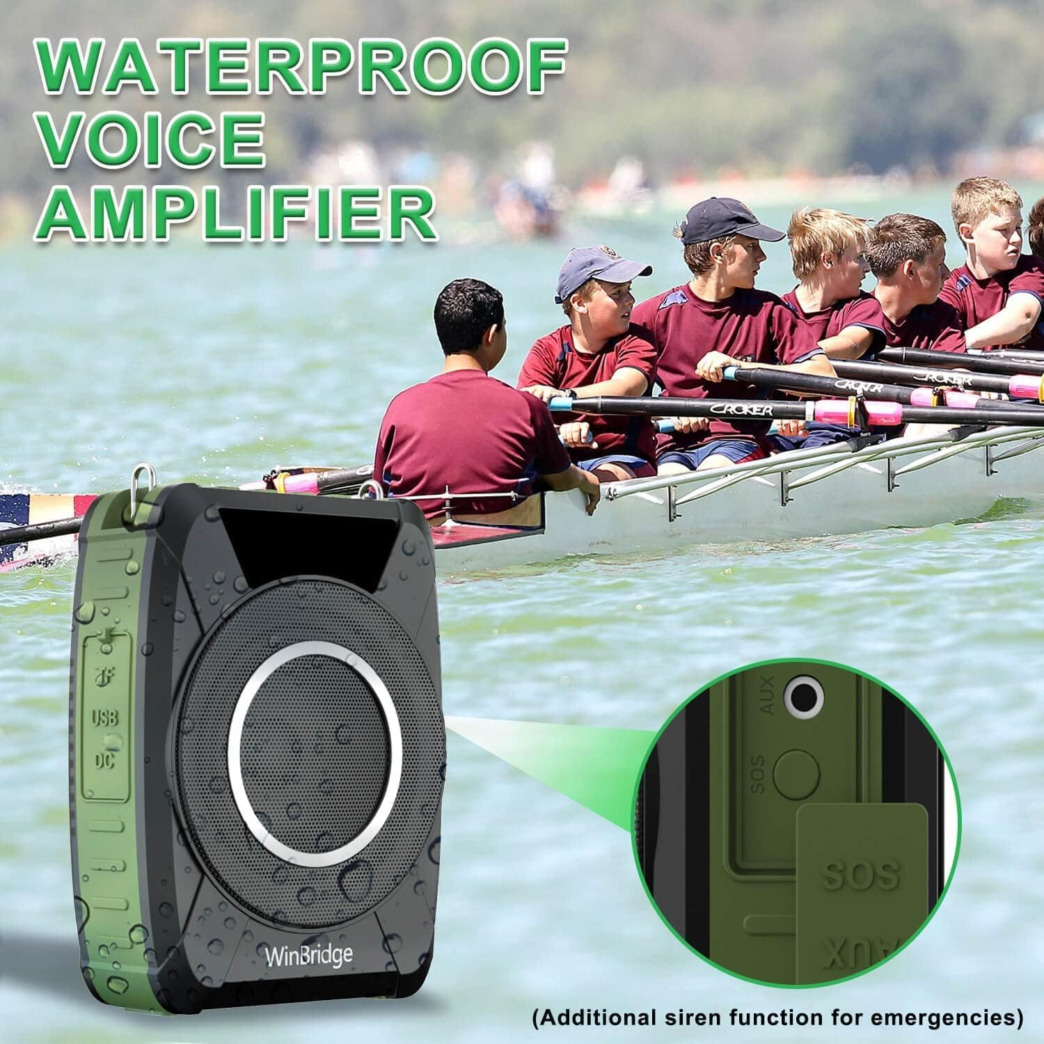 Bluetooth 5.0 Voice Amplifier with Wireless Micropohne Headset, 3 in 1 Waterproof Speaker, Wireless Voice Amplifier and Siren, 20W Loudly Portable Megaphone PA System for Teachers