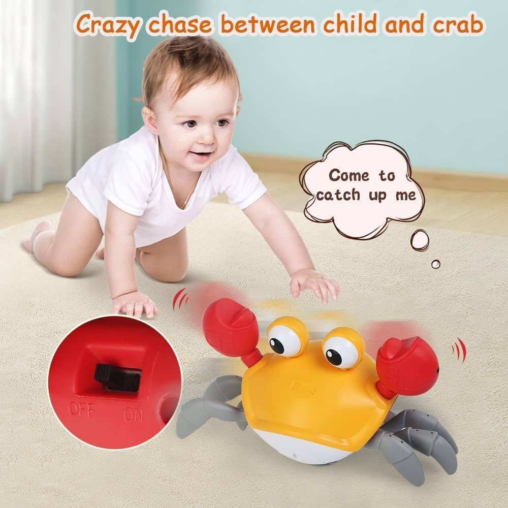 NEWSTYLE Crawling Crab Baby Toy,Walking Dancing Crab Interactive Toys with Automatically Avoid Obstacles,Electronic Light up Musical Toy for Toddlers and Kids,Usb Rechargeable (Orange)