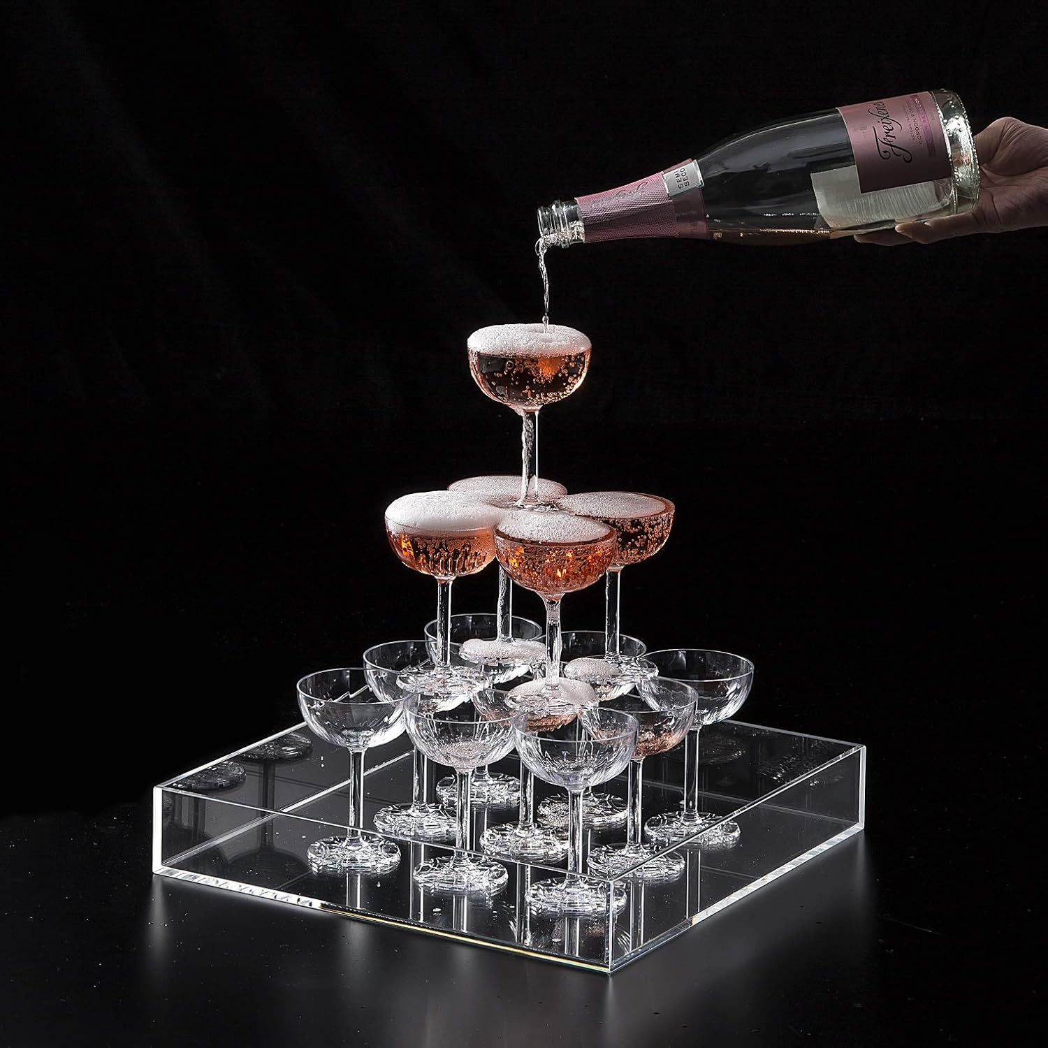 Suntory Marketing Champagne Tower Stand, 3 and 4 Tiers, Clear Acrylic, Approx. 14.2 X 14.2 X 2.4 Inches (36 X 36 X 6 Cm), 163-60 image number 1