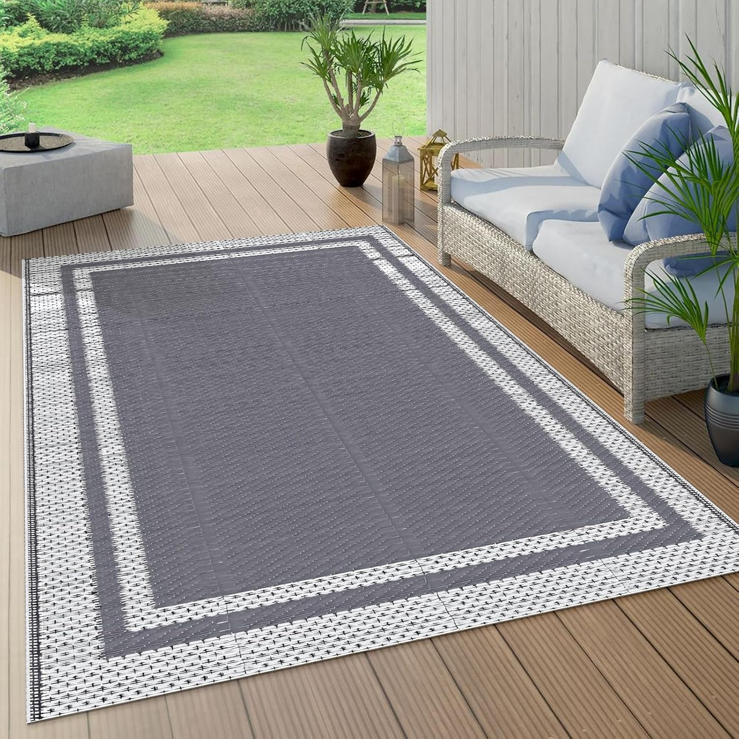 Large Waterproof Outdoor Rug for Patio, 152&times;244Cm Reversible Mat, Plastic Camping Rug for RV, Porch, Deck, Camper, Balcony, Backyard. (Bohemia, 152&times;244Cm) image number 3