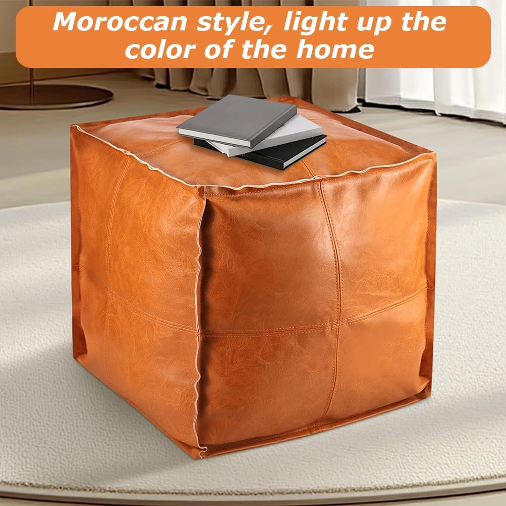 PU Cube Pouf Ottoman Cover with Zipper, Waterproof Pouf Footrest Cover, Mutifunction Storage Box, Clothing Storage Leather Pile Cover, Suitable for Living Room Home Storage Decor image number 1