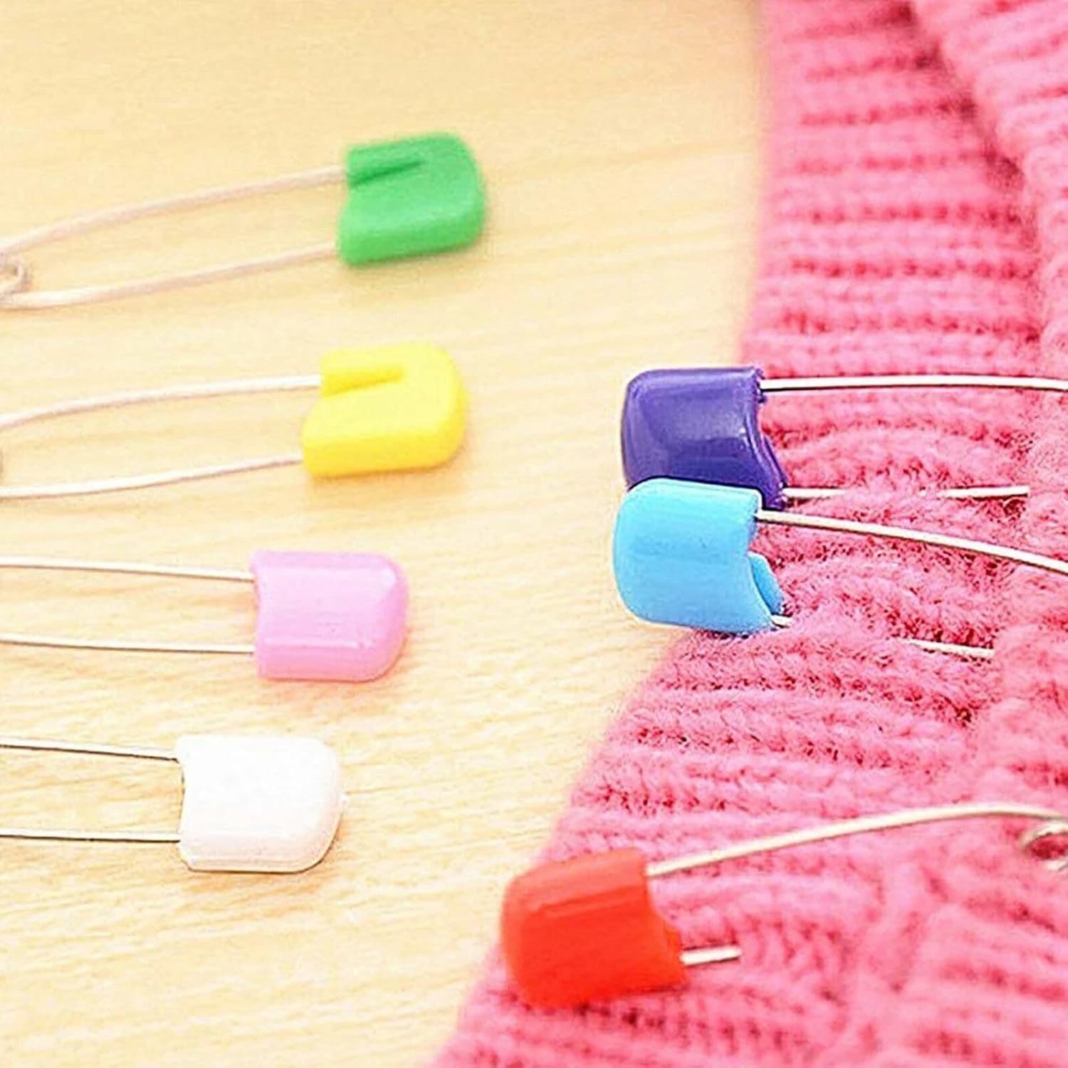 50PCS Large Assorted Colored Safety Pins with Plastic Head - Stainless Steel for Clothes, Dresses, Socks, and Gloves image number 1