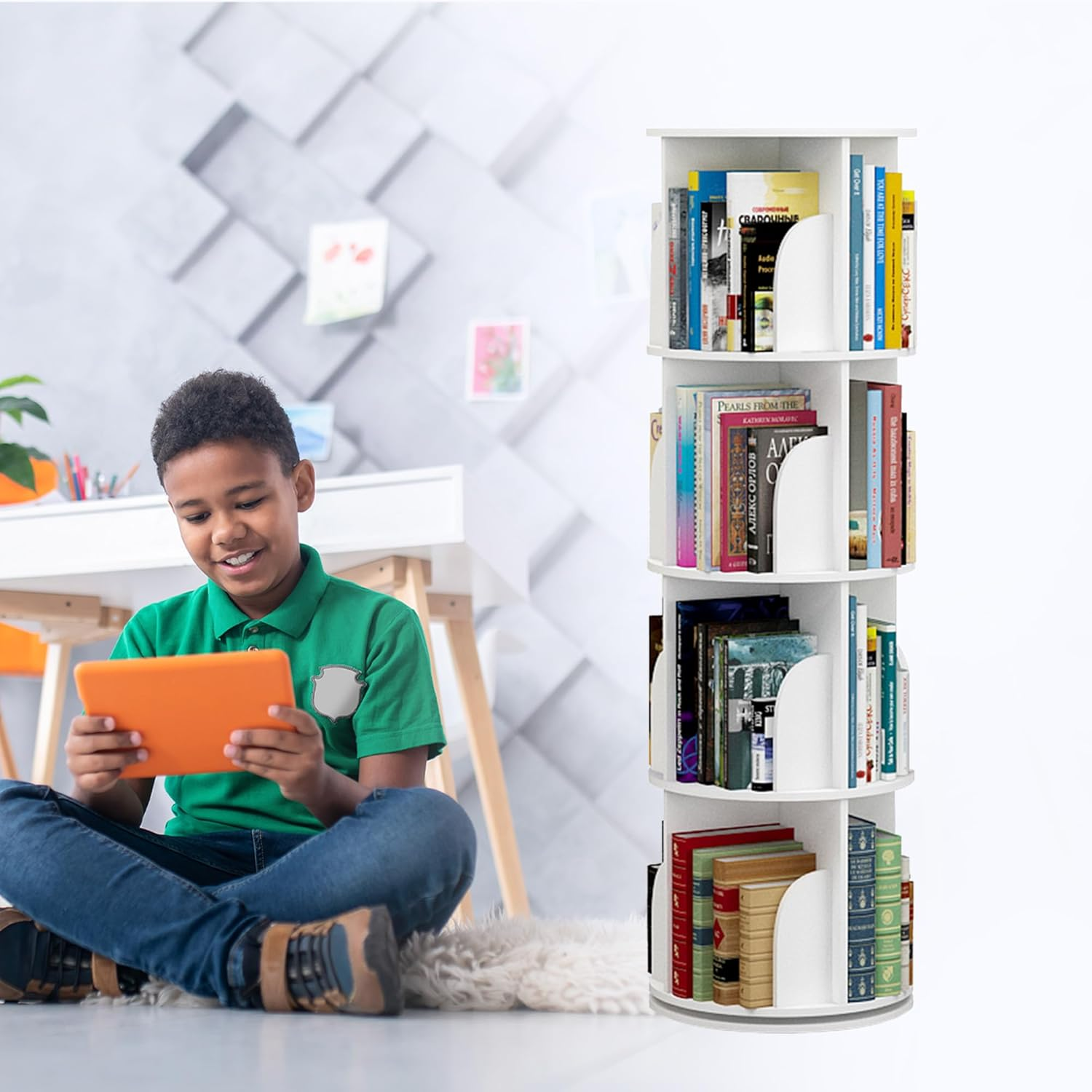 MIUZ 4 Tier Rotating Bookshelf 360 Display Tier Floor Standing Bookcase Storage Rack for Kids and Adults Bookshelf Organiser (4 Tier) image number 1