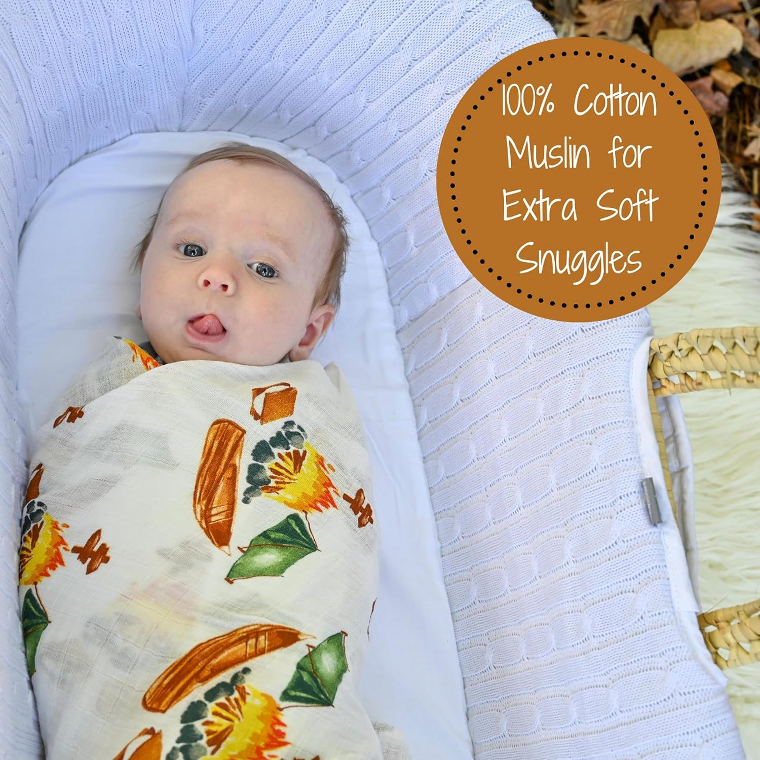 Lollybanks Swaddle Blanket | 100% Muslin Cotton | Newborn and Baby Nursery Essentials for Boys, Registry | Camp Theme Print - Gather Around The Campfire image number 6