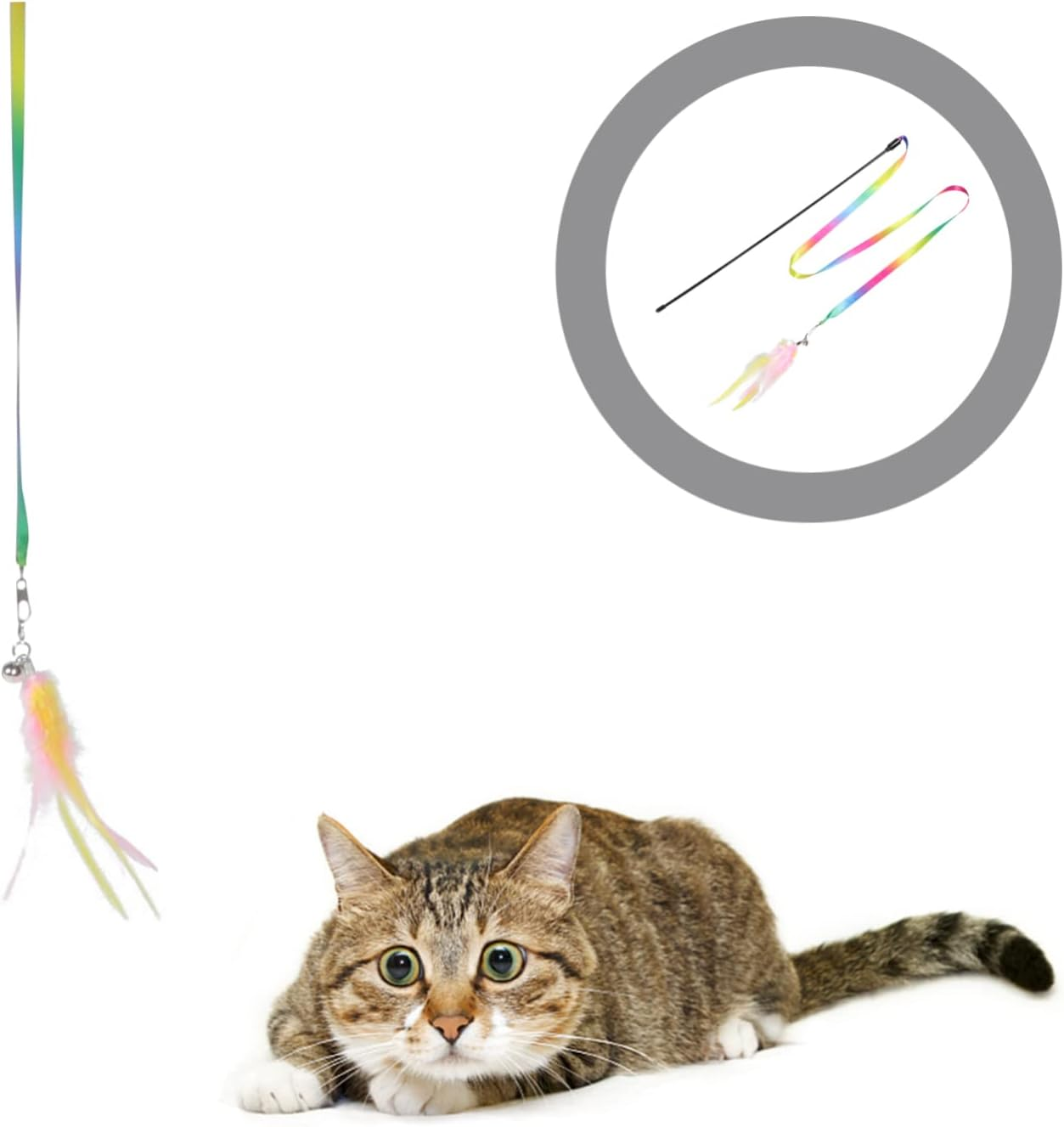 WEKAMOS 3Pcs Cat Teaser Wands Rainbow Satin Ribbon Lightweight Long Handle Cat Toys for Indoor Play and Exercise image number 3