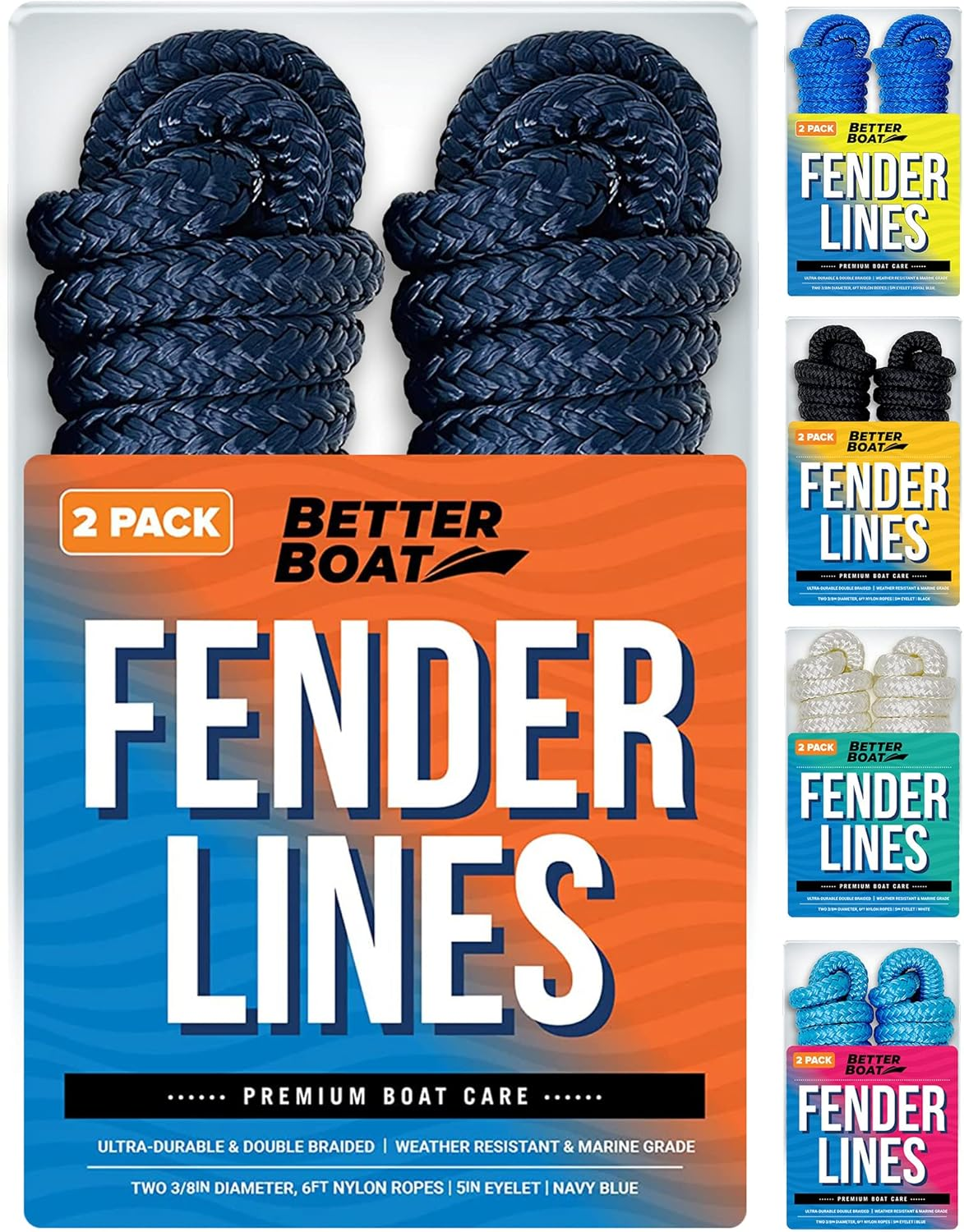 Better Boat 2 Pack Black Marine Grade Double Braided Nylon Dock Line with Loop, 6 Feet X 3/8 Inch, Compatible with Boat Bumpers Fenders