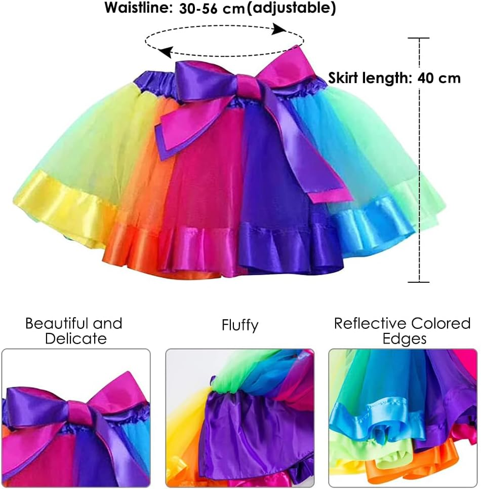 AUTOWT 80S Women Costume Accessories Set, Rainbow Fancy Outfits Long Stretchy Gloves Socks Tulle Tutu Skirt Adjustable Suspender Bow Ties for Cosplay Themed Party