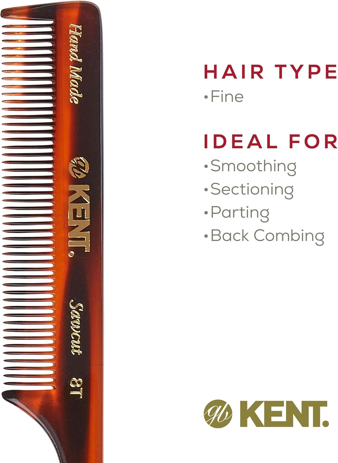 Kent Brushes Handmade Comb a 8T Tail Comb for Women image number 2
