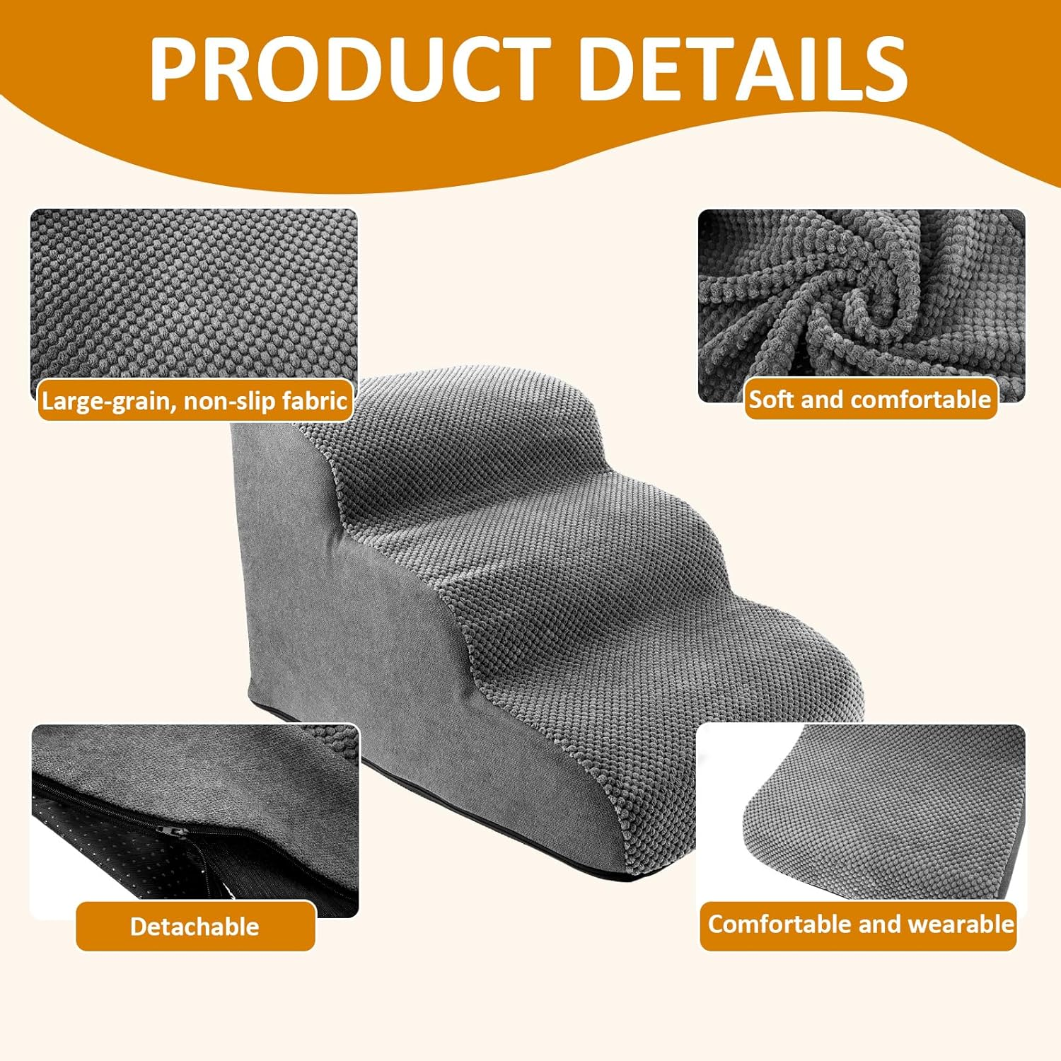 Dog Stairs for Small Dog, Corduroy Dog Steps for Bed, Practical Pet Stairs for High Bed Climbing, Non Slip Pet Ladder Stable Support, Curved Puppy Slope Stair for Sofa Low Bed Couch (Color-B, L, 1) image number 2