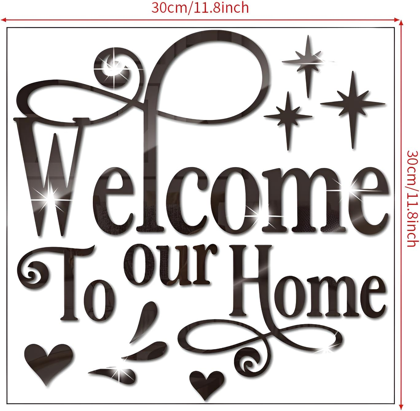 INCAUCA Welcome to Our Home Wall Decor Sticker, Home Acrylic 3D Mirror Wall Decal, Removable Art Letter Sign, Wall Door Quote Decoration DIY for Living Room Bedroom Sofa TV Background (Silver) image number 1
