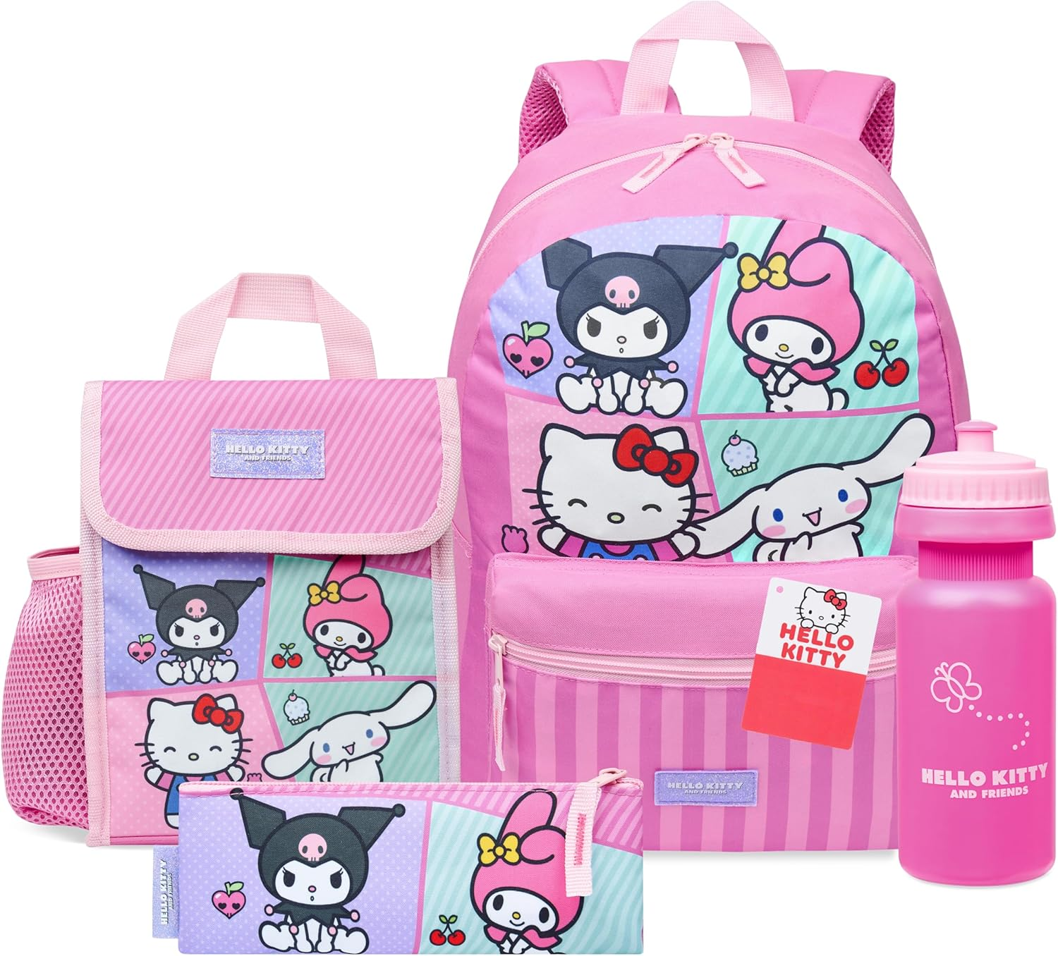 Hello Kitty Sanrio Backpack Set 4 Pcs Girls Water Bottle Pencil Case Insulated Lunch Bag Cinnamoroll Kuromi My Melody Teens Kawaii School Supplies image number 4