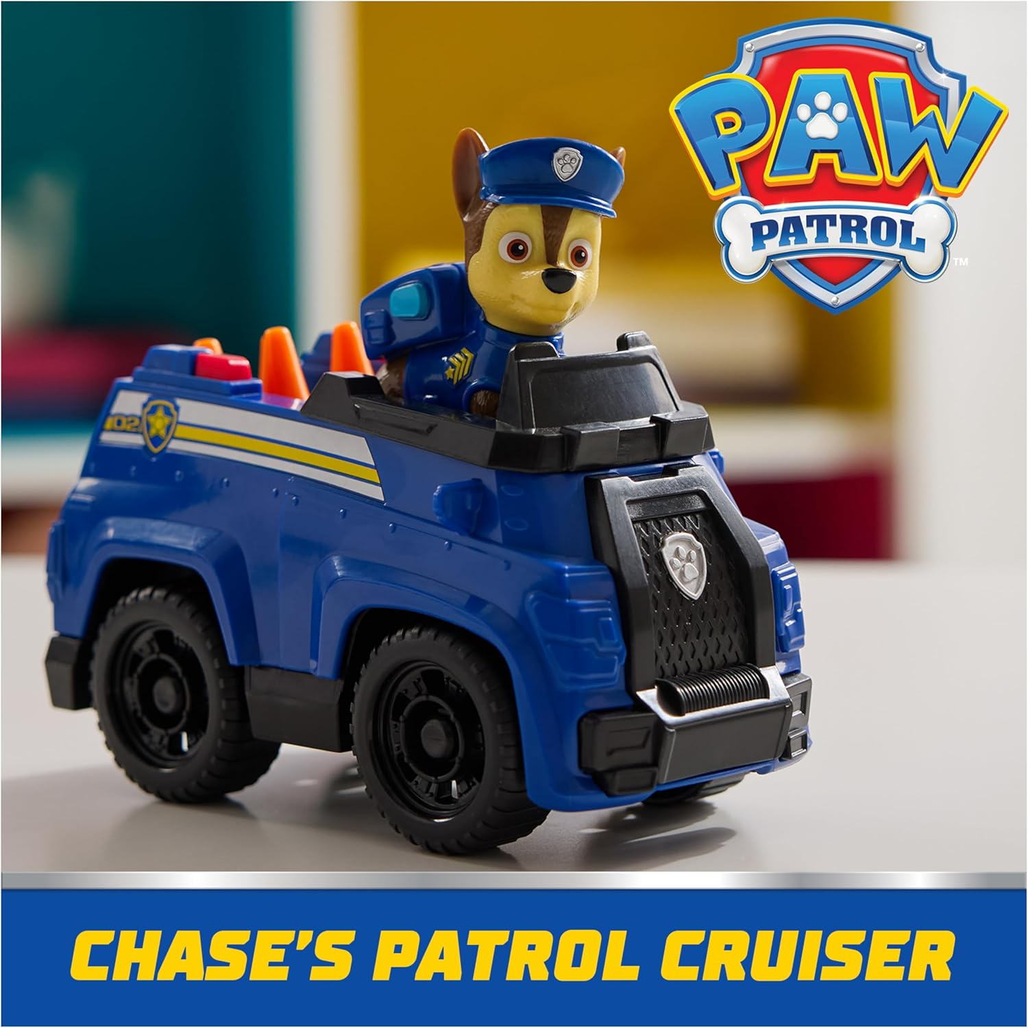 PAW Patrol, Chase&rsquo;S Patrol Cruiser, Toy Car with Collectible Action Figure, Sustainably Minded Kids&rsquo; Toys for Boys & Girls Aged 3 and Up image number 1