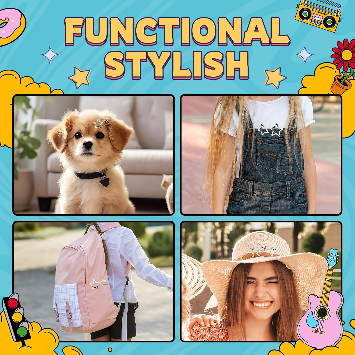 HOYOLS 55Pcs Silver Star Hair Clips, Y2K Mini Metal Barrettes for Women Girls Teens, Non-Slip Fashion Accessories for Bangs Braids Styling (Mixed Sizes)