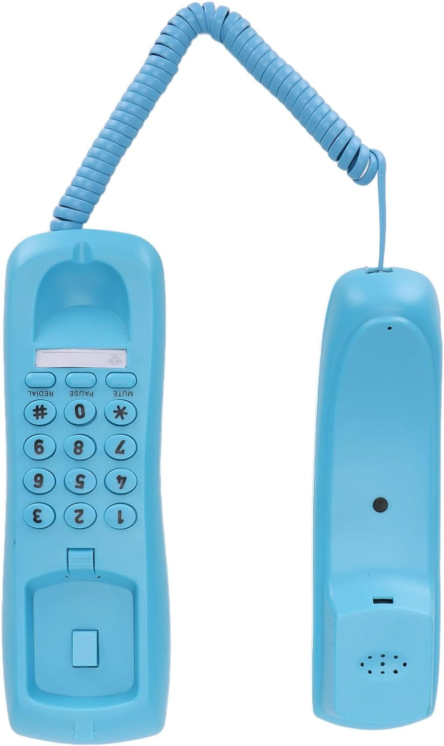 Corded Desk Telephone, Single Line Desk Fixed Telephone with Mute Pause Redial Music Function, Mini Landline Telephones for Home Hotel Office, Wall Mounted(Green)