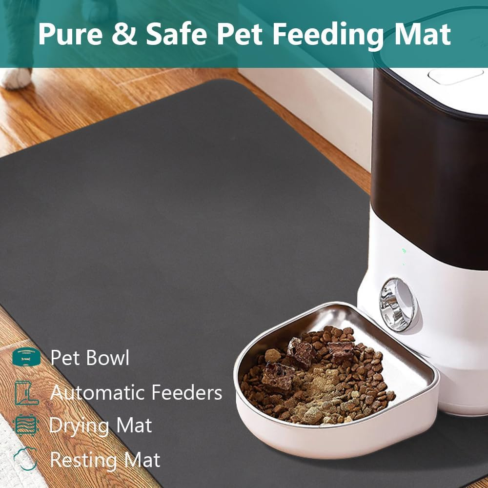 Absorbent Pet Feeding Mat - Cat and Dog Food and Water Bowl Mat - Quick Dry, No Stains - Pet Accessories and Supplies - Dark Grey 17''X31'' image number 2