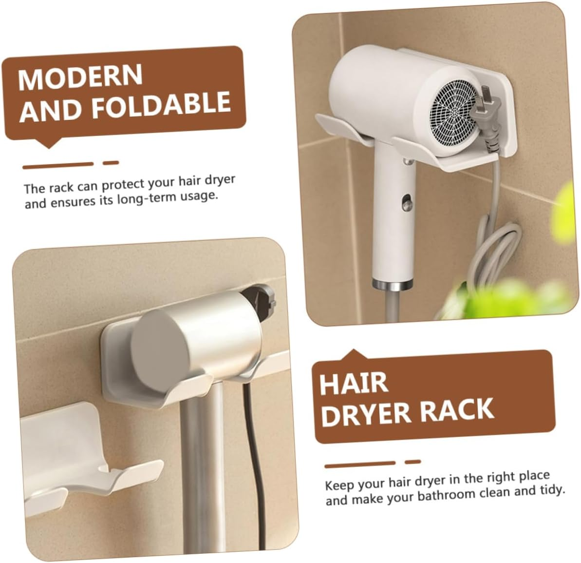 Garneck Wall-Mounted Hair Dryer Holder Design Space-Saving Bathroom Organizer Suitable for Home Barber Shops Easy Install White Finish image number 1