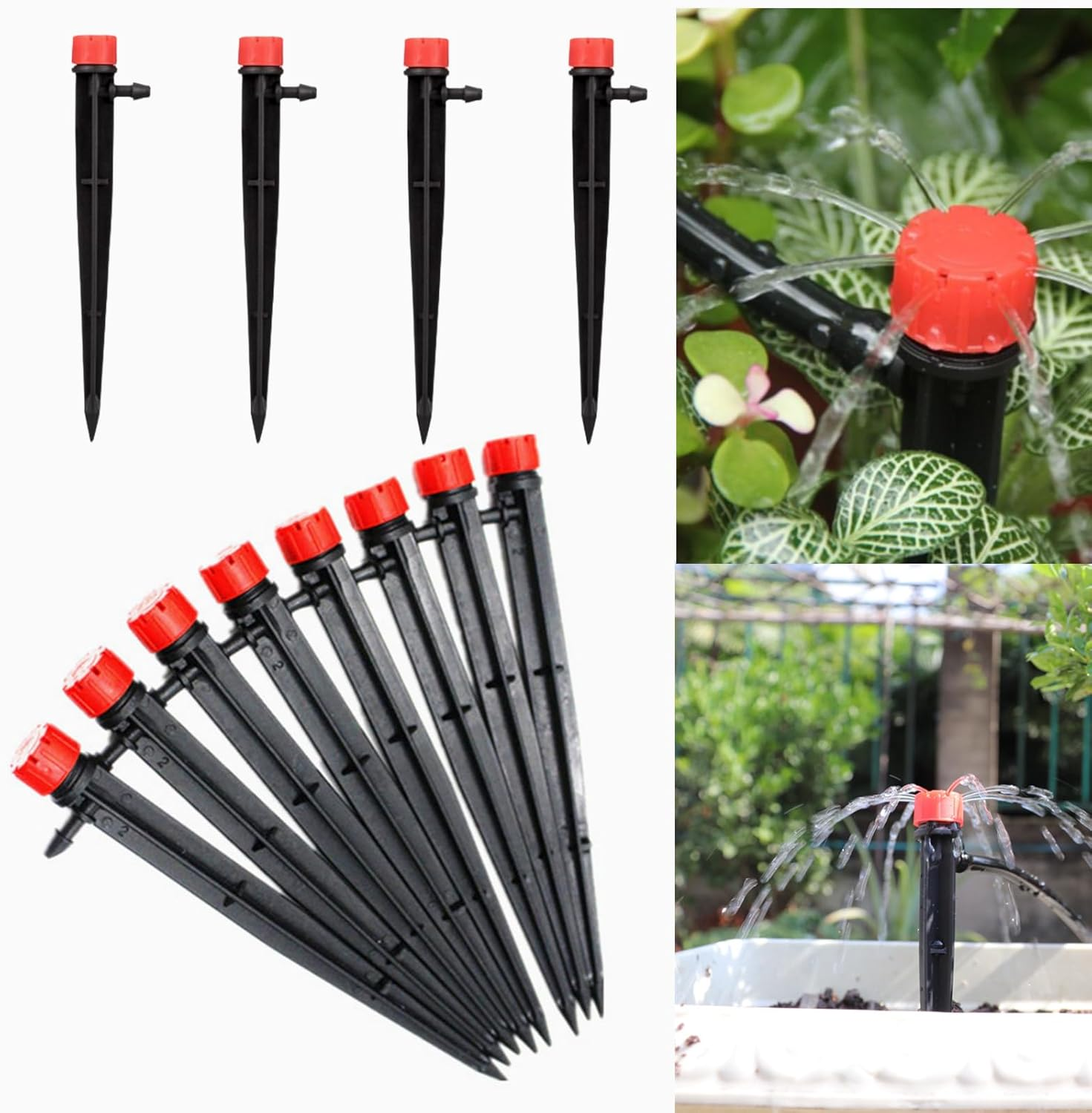 Three-Way Atomizing Nozzle 1/4 Inch, 50 Pcs Adjustable Micro Spray Emitters, Drip Irrigation Parts Accessories for Patio Lawn Greenhouse Vegetable Irrigation Supplies