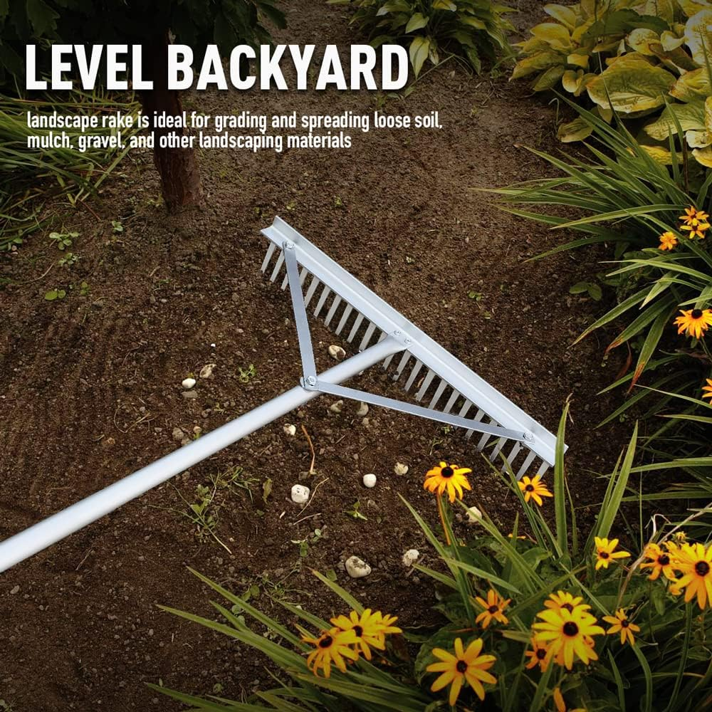 Colwelt Landscape Rake 24Tines, Aluminum Rakes with 68" Handle, 24" Landscape Rake Landscaping Tool for Beach and Lawn Care image number 4
