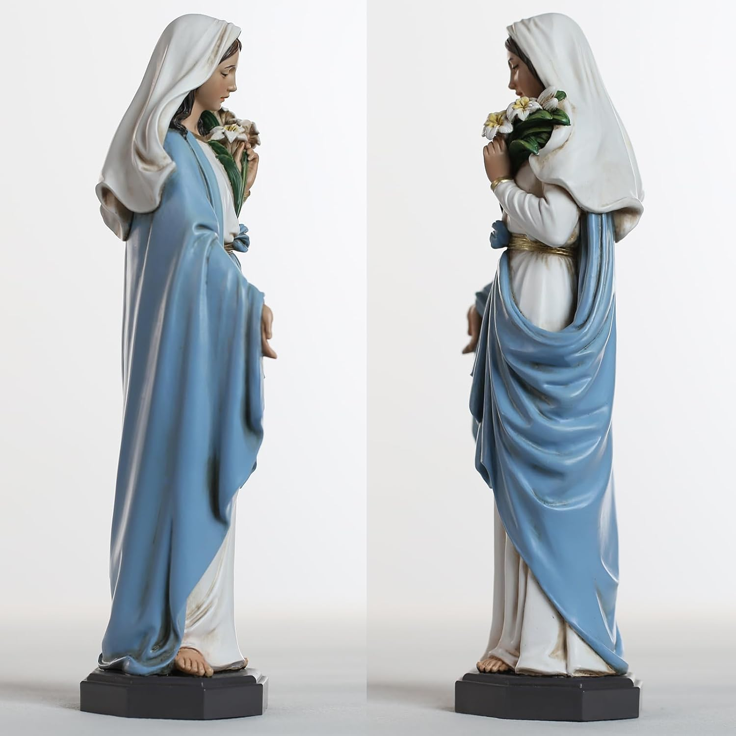 Grace4Joy Blessed Mother Mary Statue - 10 Inch Madonna Virgin Mary Statue Elegant Home Decor, Hand Painted Saint Mary Holding Lilies Figurine Renaissance Collection image number 4