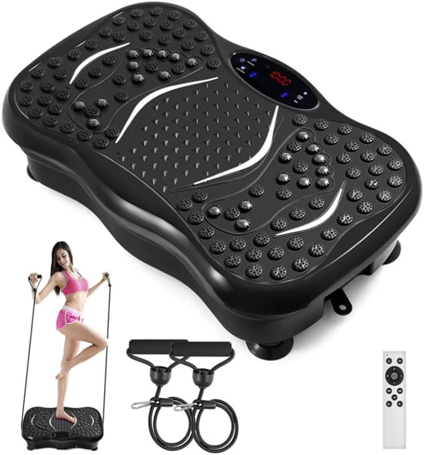 PORIYA Vibration Machine Exercise Platform,150Kg Capacity,99 Speed Levels,Remote Control Full Body Fitness Vibrating Plate,With Resistance Bands for Home Workout,Ideal for All Ages - Black image number 6
