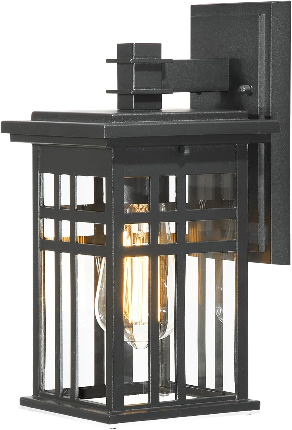 EMLIVIAR 1-Light Exterior Wall Mount Light Fixtures, Outdoor Wall Sconce Lantern in Black Finish with Clear Glass Shade, AUD01B BK