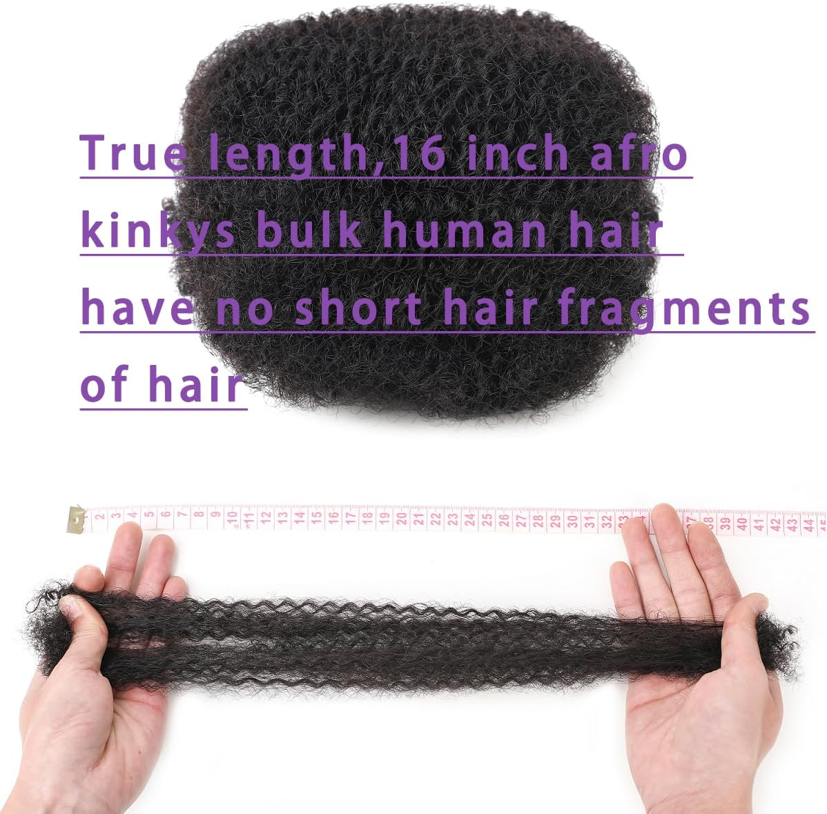 Afro Kinkys Bulk Human Hair 16 Inch 30G/Bundle Natural Black 16 Inch Afro Kinky Bulk 100% Human Hair Can Be Bleached and Dyed image number 5