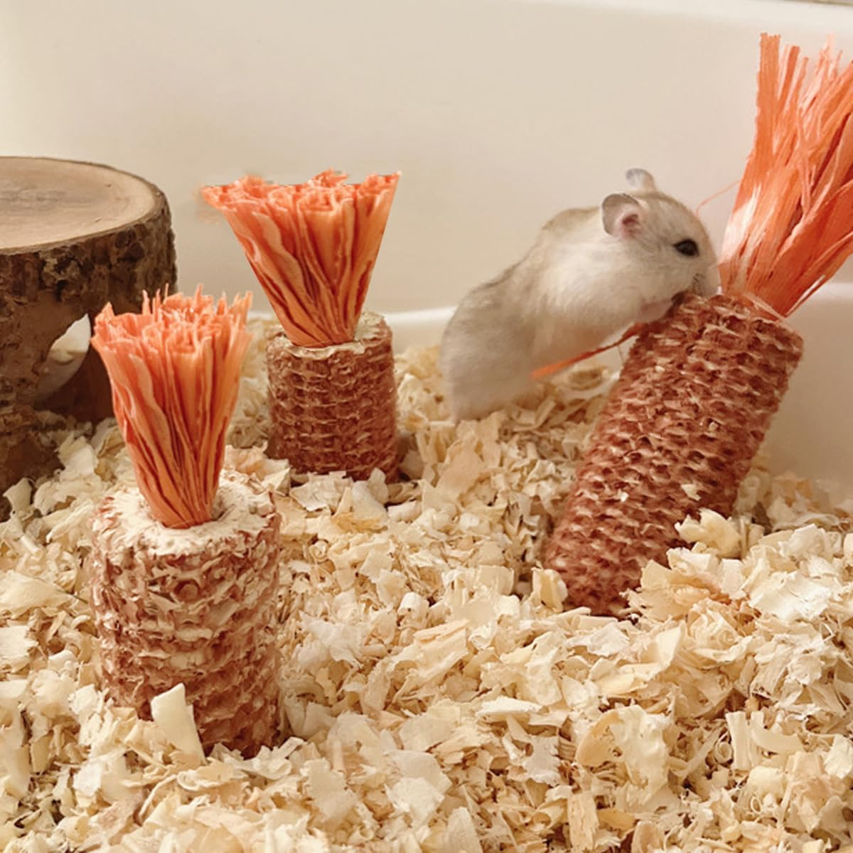AIMALL 10Pcs Pet Bite Radish Hamster Toy Set, Corn Cob Chew Sticks for Guinea Pig Rabbit Totoro, Small Rodent Dental Care & Teething Toy for Hamster, Squirrel, Hedgehog (3.54In/9Cm) image number 1