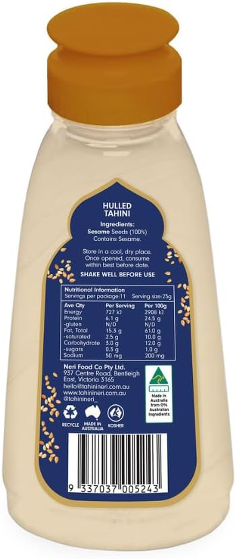 Tahini Neri Raw Hulled Tahini 270G