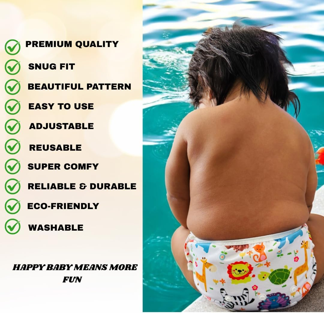 Eka'S Bliss Cuddles and Snuggles Swim Nappy Reusable Small to Medium Size Adjustable Swimming Diaper Washable Ideal for Boys and Girls Infant Toddlers and Babies, Pack of 2