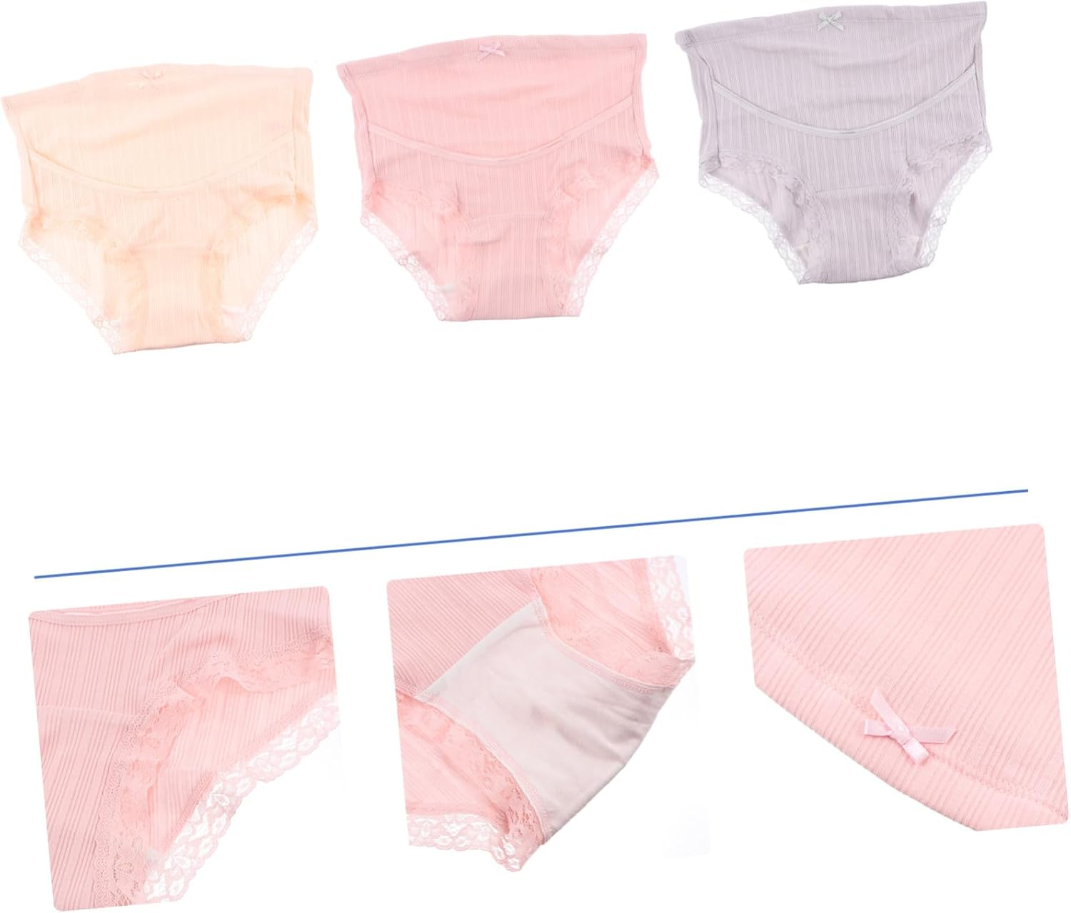 Baluue 3Pcs Cotton High Waist Maternity Panties Adjustable Pregnant Underwear Breathable Stretchy Supportive Women Splice Underpants Summer Soft Elastic image number 4