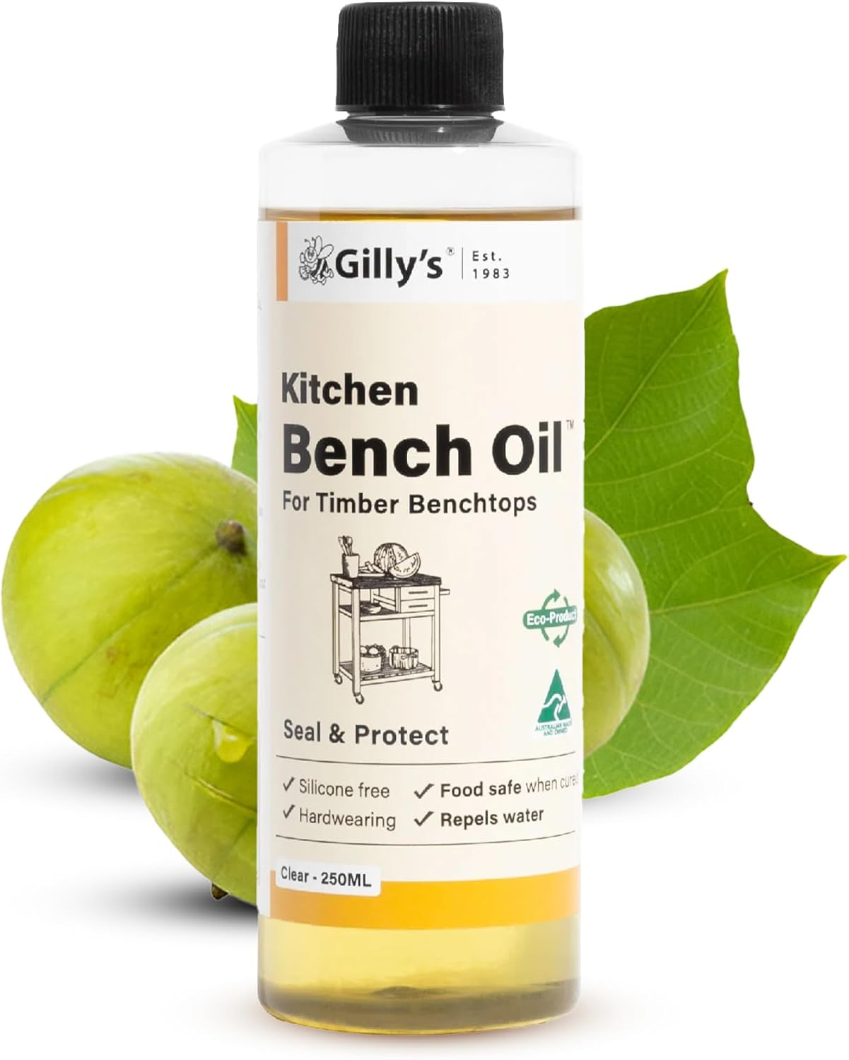 Gilly'S Kitchen Bench Oil 250Ml | Tung Oil-Based Natural Timber Sealer for Benchtops, Tables, Cabinets, and More | Water Repellent, Easy Maintenance, No Silicone or Synthetic Resins